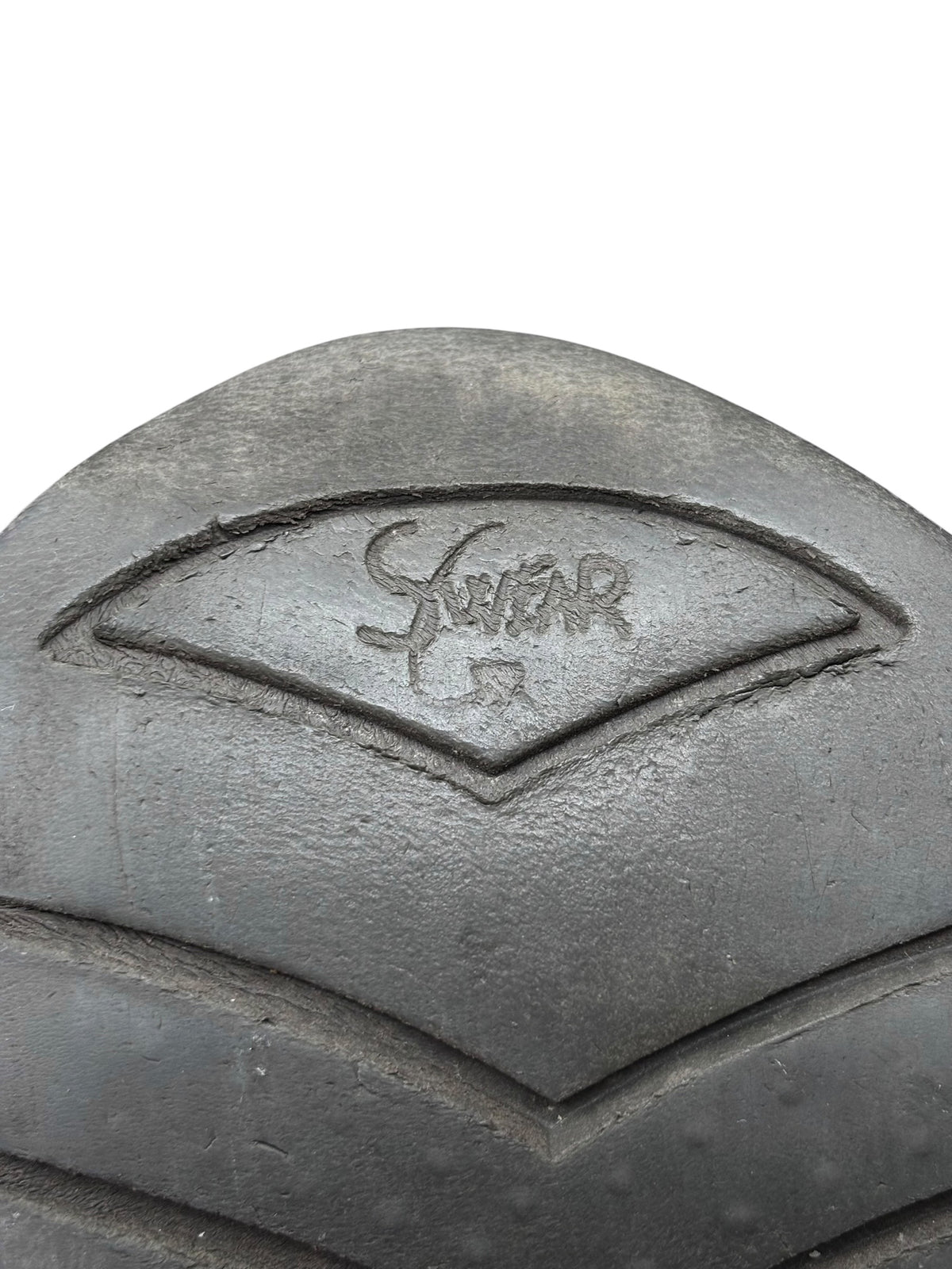 Vintage Swear London platform boots outsole close-up with molded logo marking