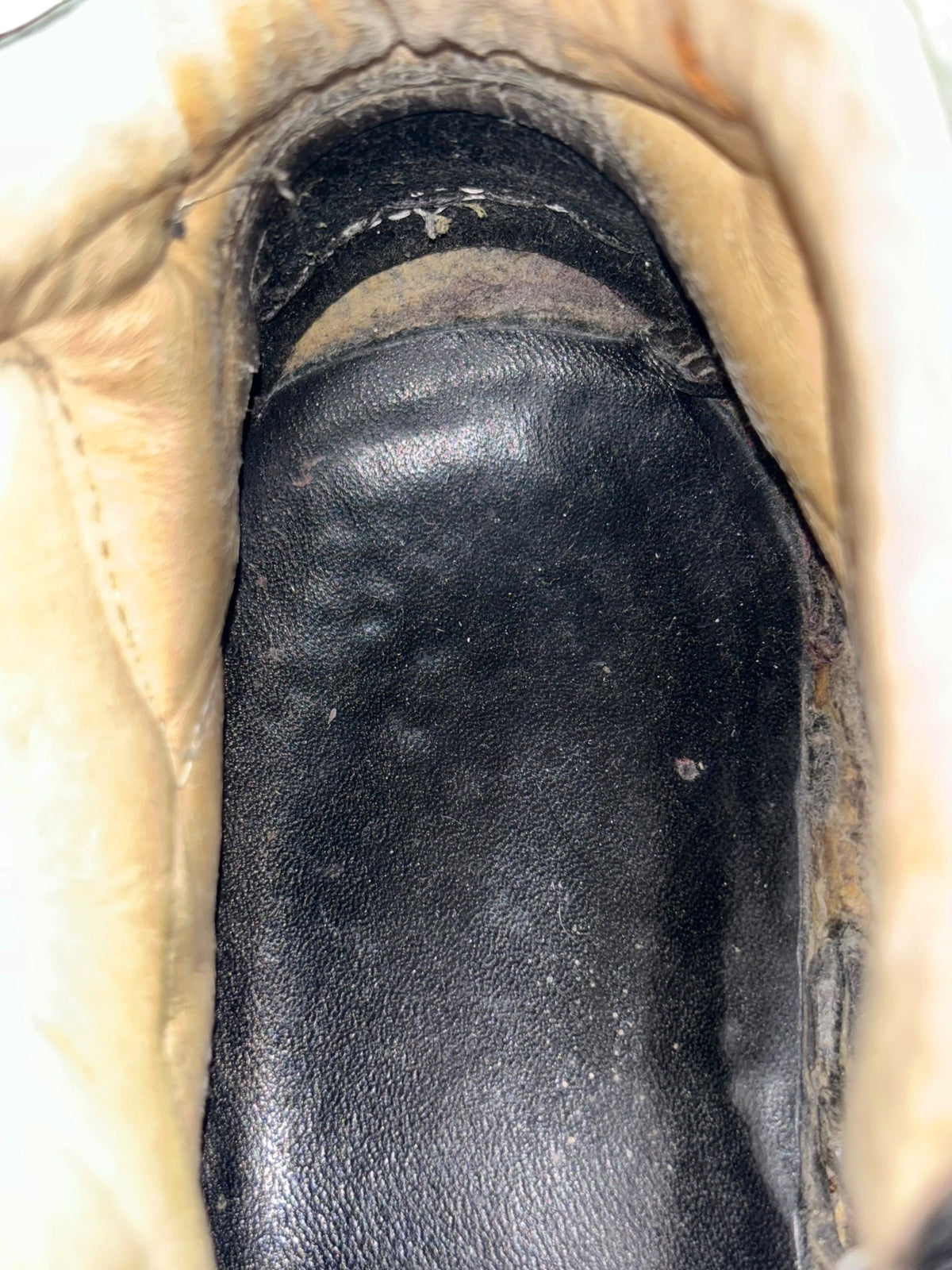 Black leather platform boots, close-up of rounded toe area