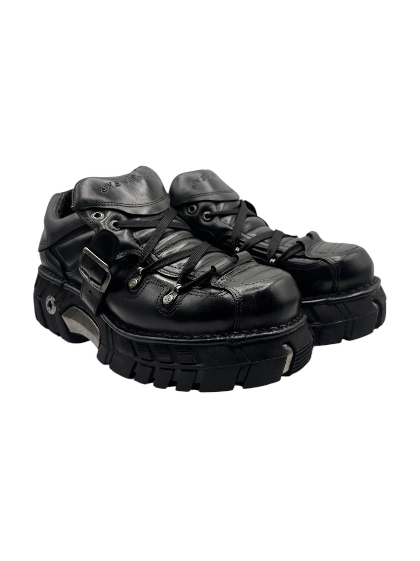 RARE vintage New Rock black trailer platform boots size 43
