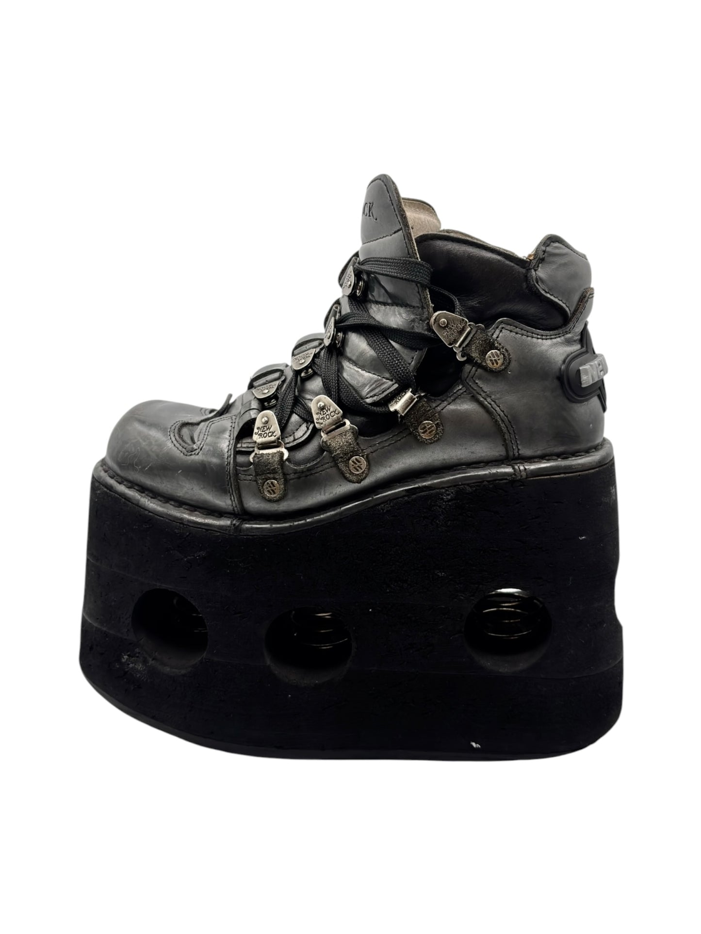 Vintage New Rock grey jupiter platform lace-up leather platform boots