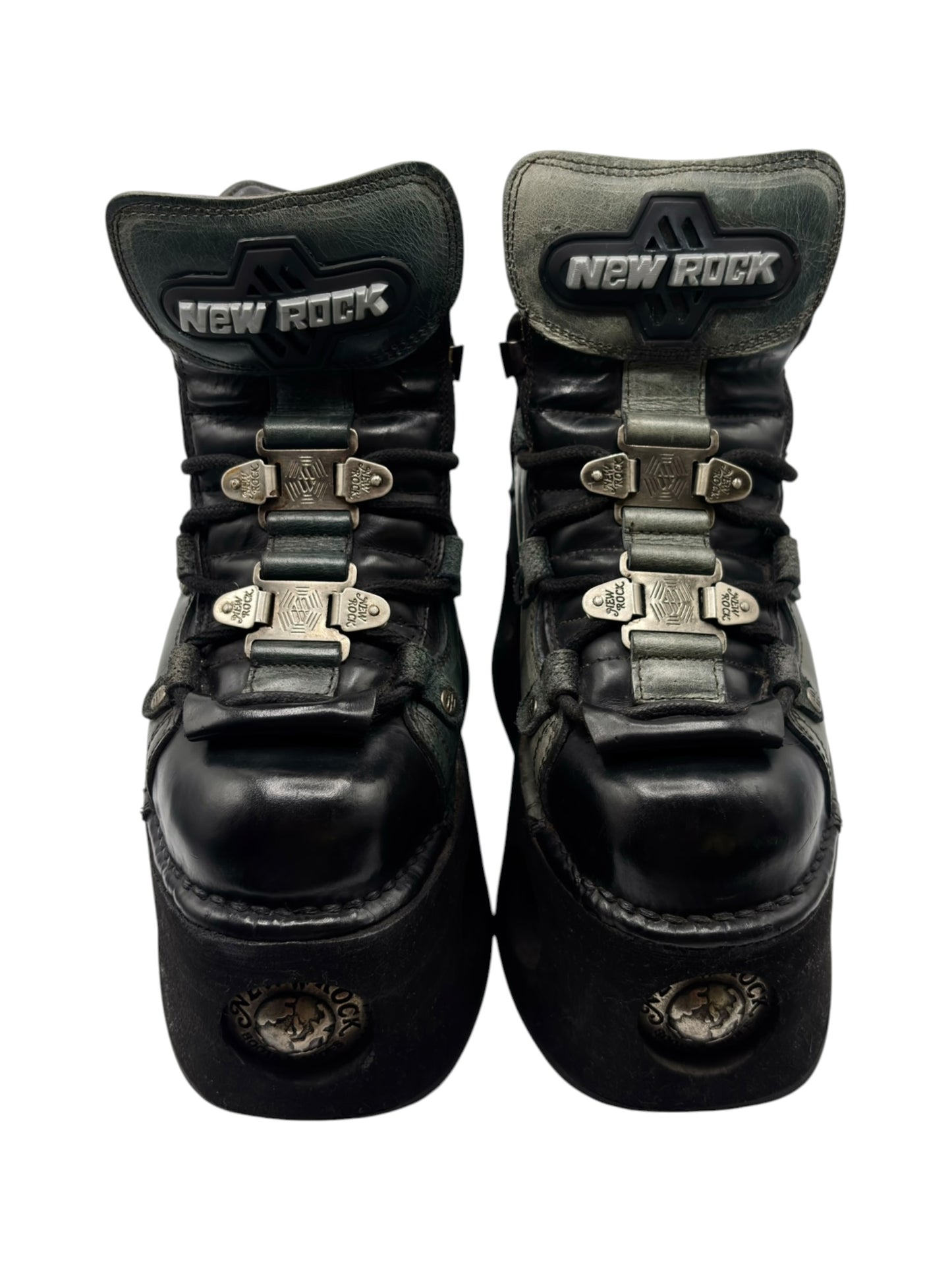 Vintage New Rock neptuno jade green leather platform boots