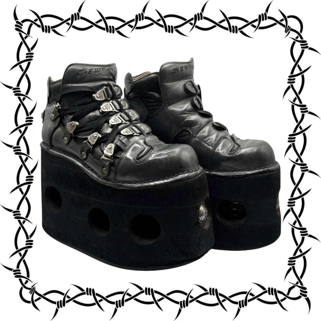 Vintage New Rock grey jupiter platform lace-up leather platform boots