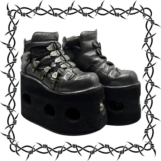 Vintage New Rock grey jupiter platform lace-up leather platform boots