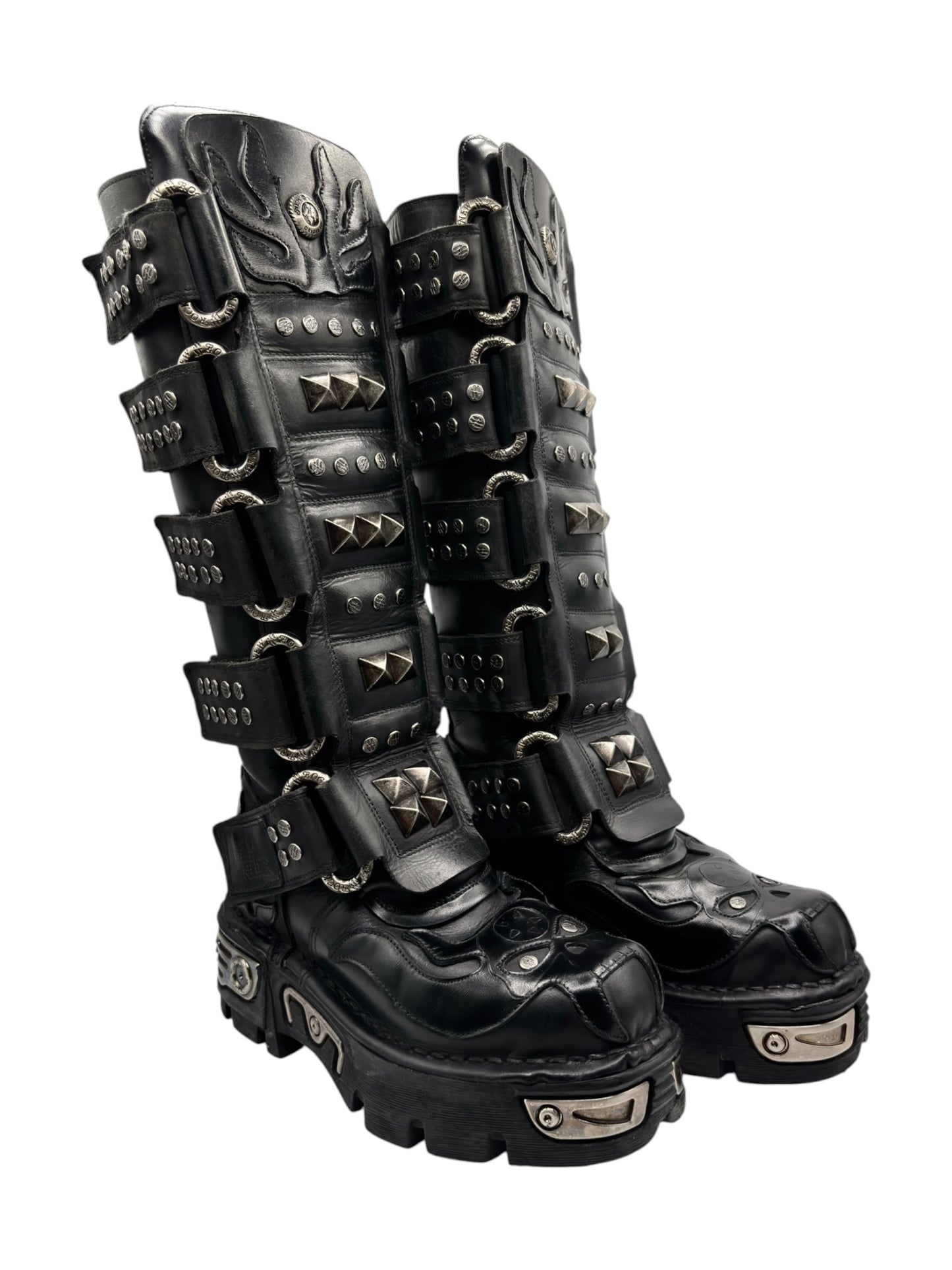 Vintage New Rock knee high studded demon leather boots
