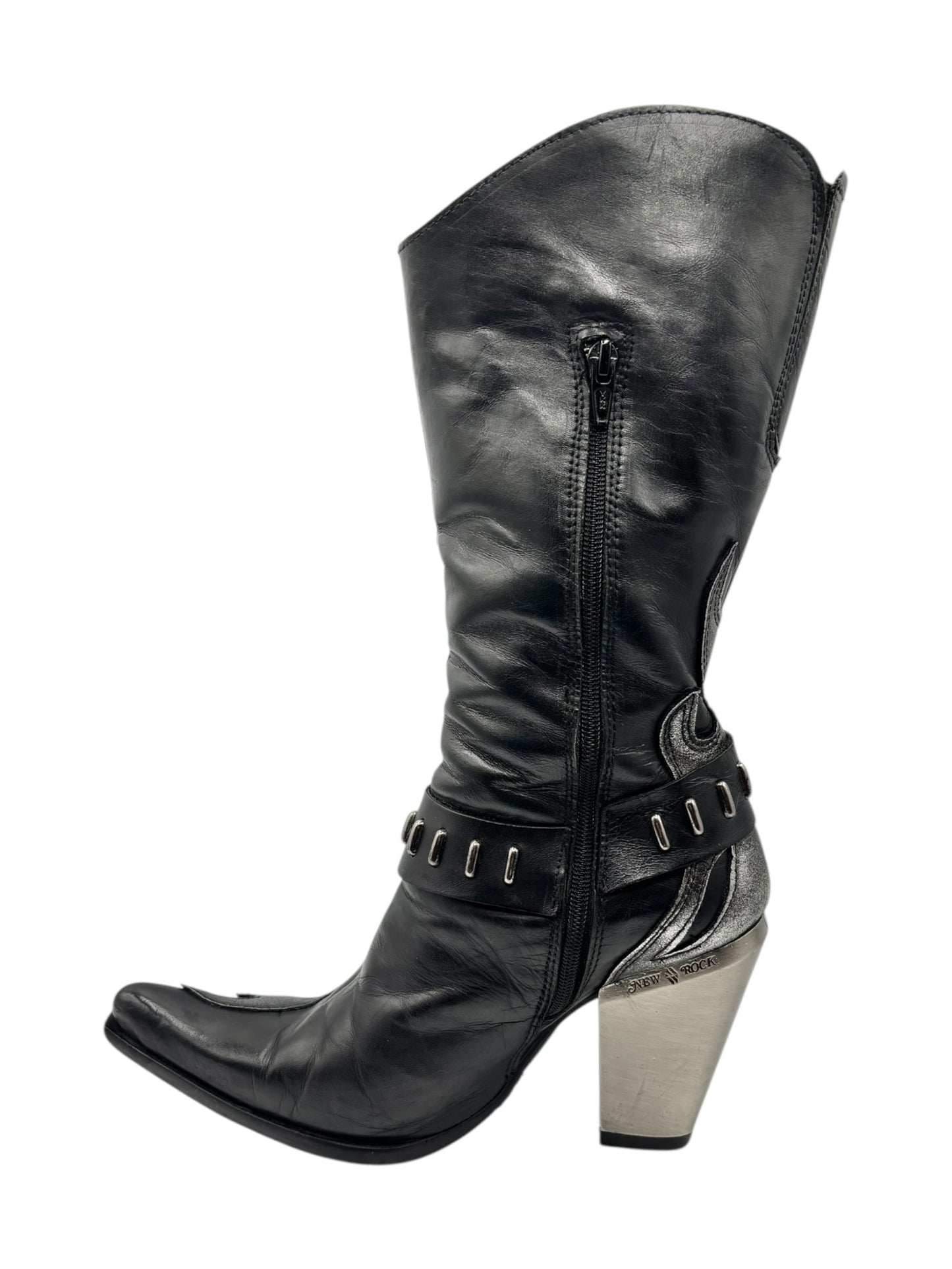Vintage New Rock grey flame biker heels size 38