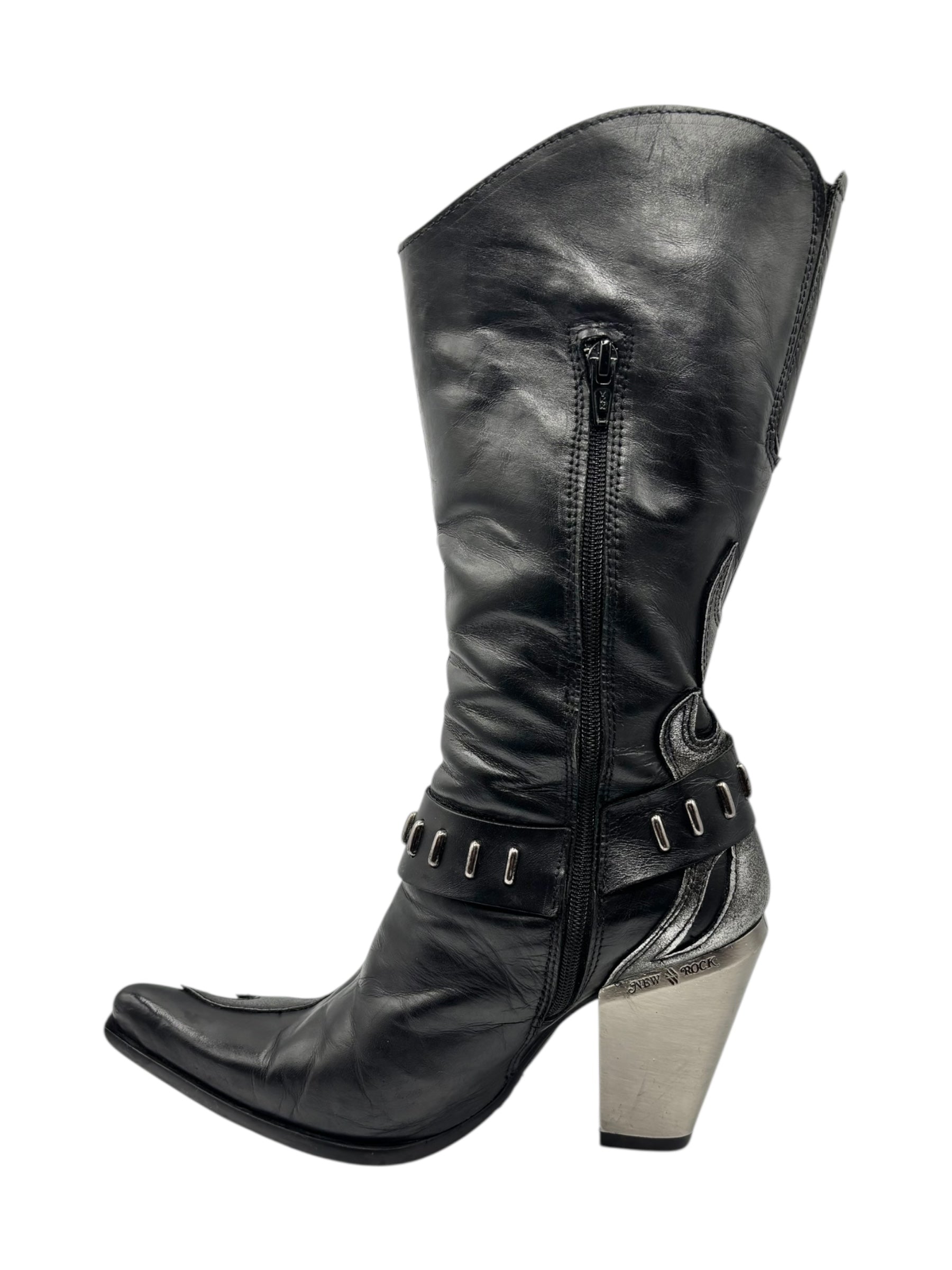 Vintage New Rock grey flame biker heels size 38