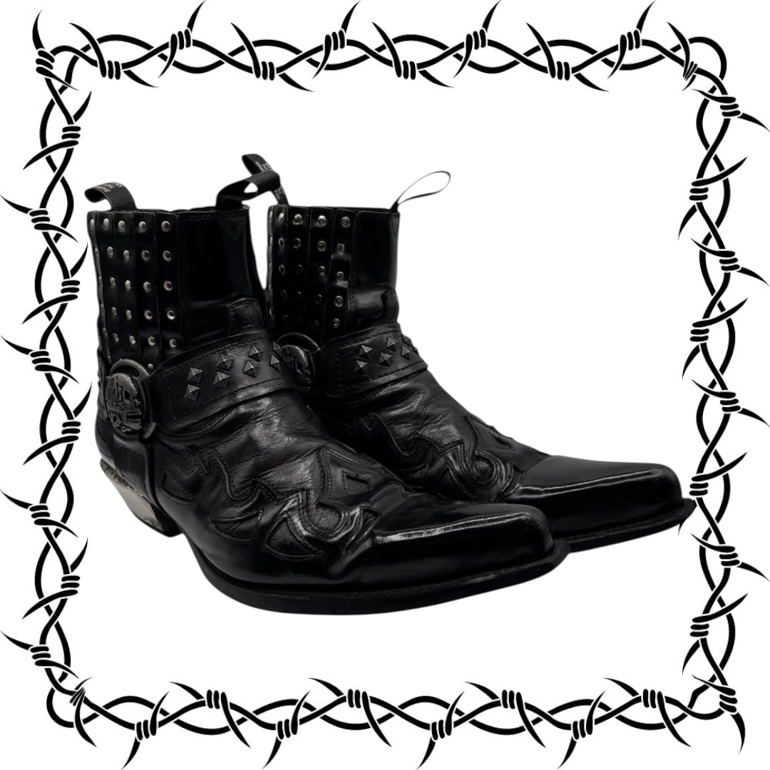 Vintage New Rock black leather cowboy boots size 45