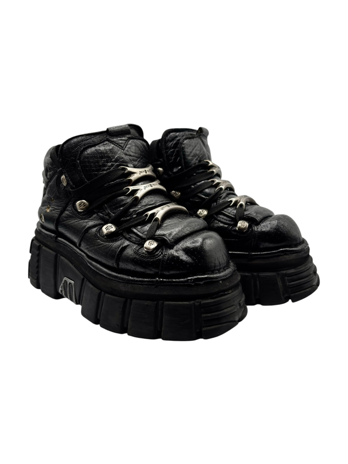 Black New Rock platform boots with lace-up front and rugged tread sole