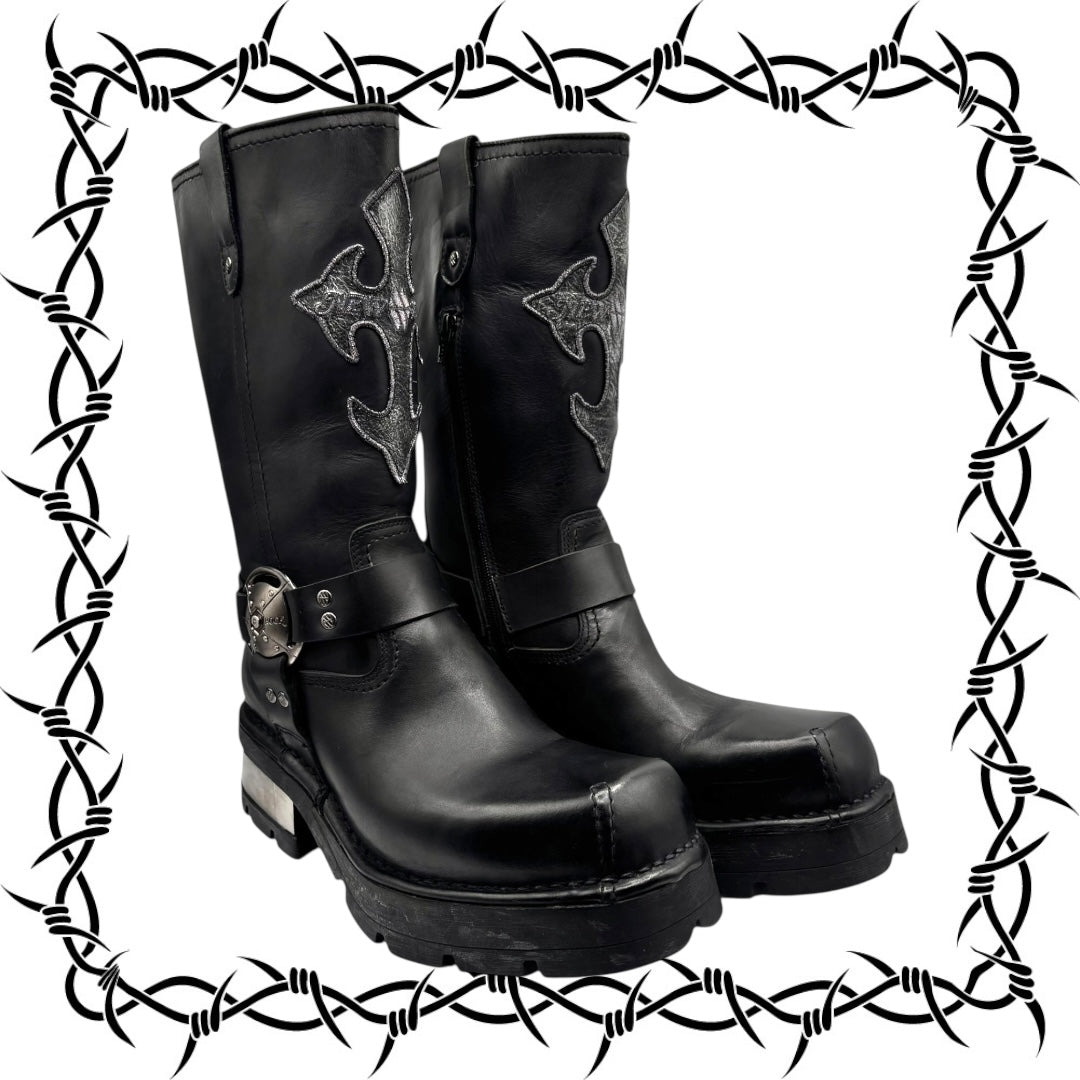 Vintage New Rock leather biker boots size 44
