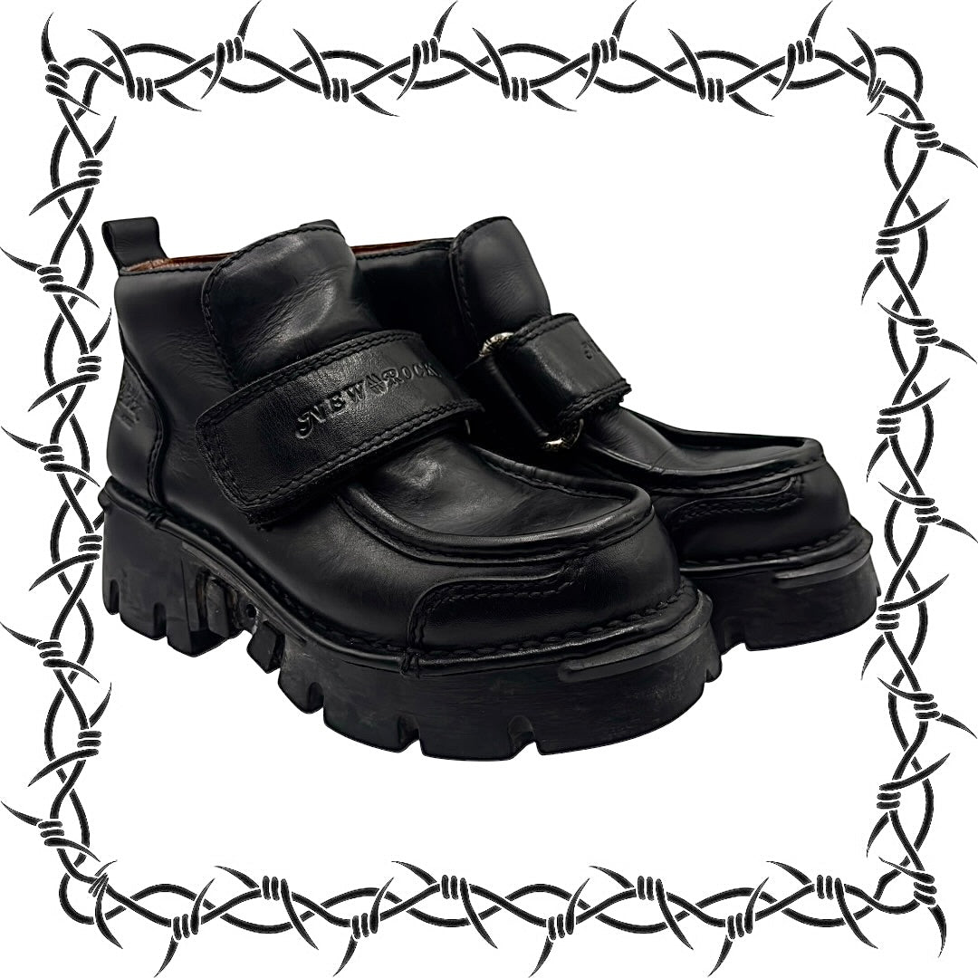 Vintage New Rock leather velcro strap platform boots