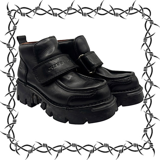 Vintage New Rock leather velcro strap platform boots