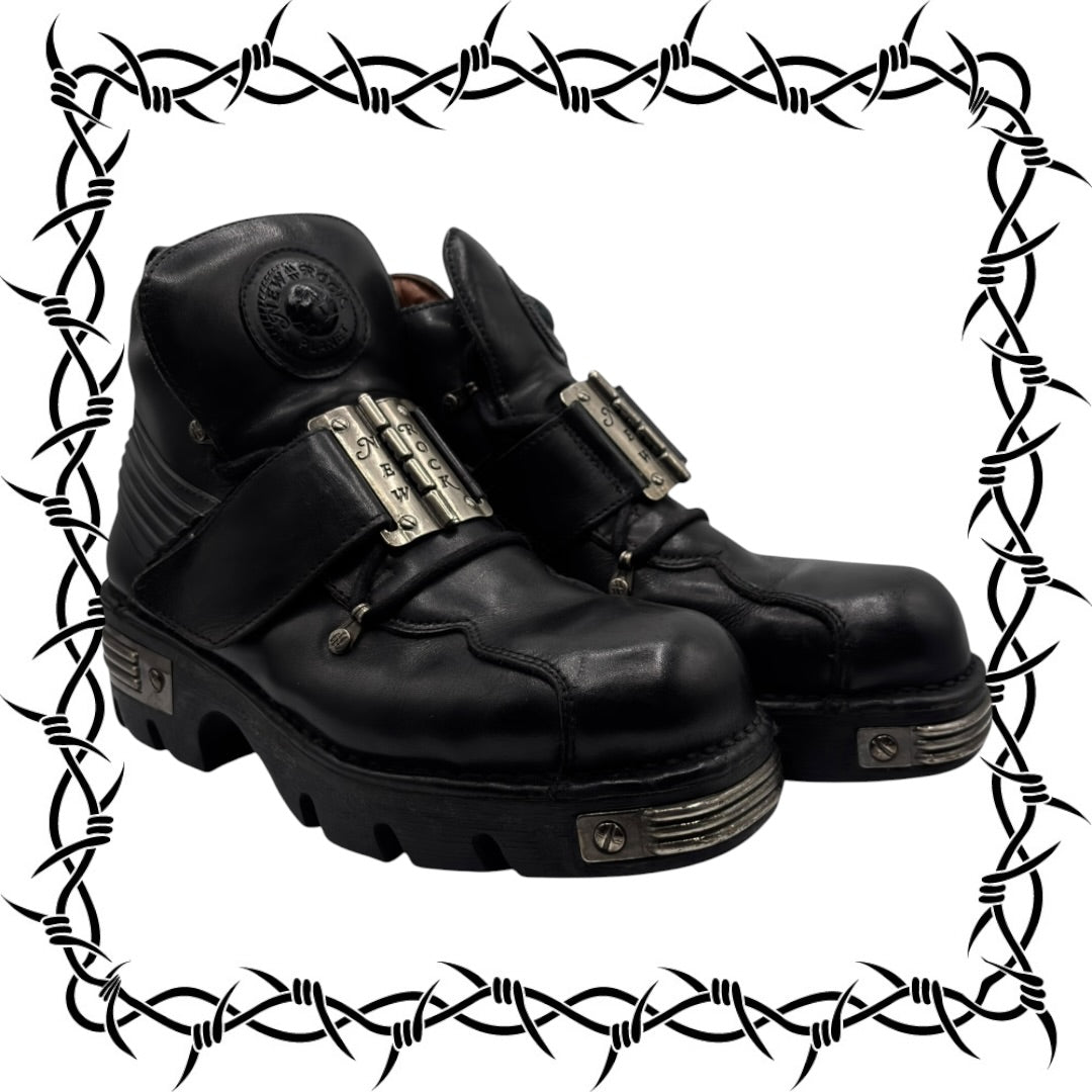 Vintage New Rock metal plate leather platform boots