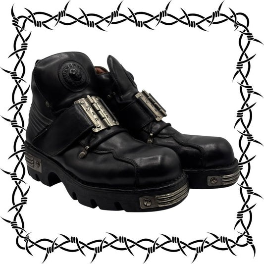 Vintage New Rock metal plate leather platform boots