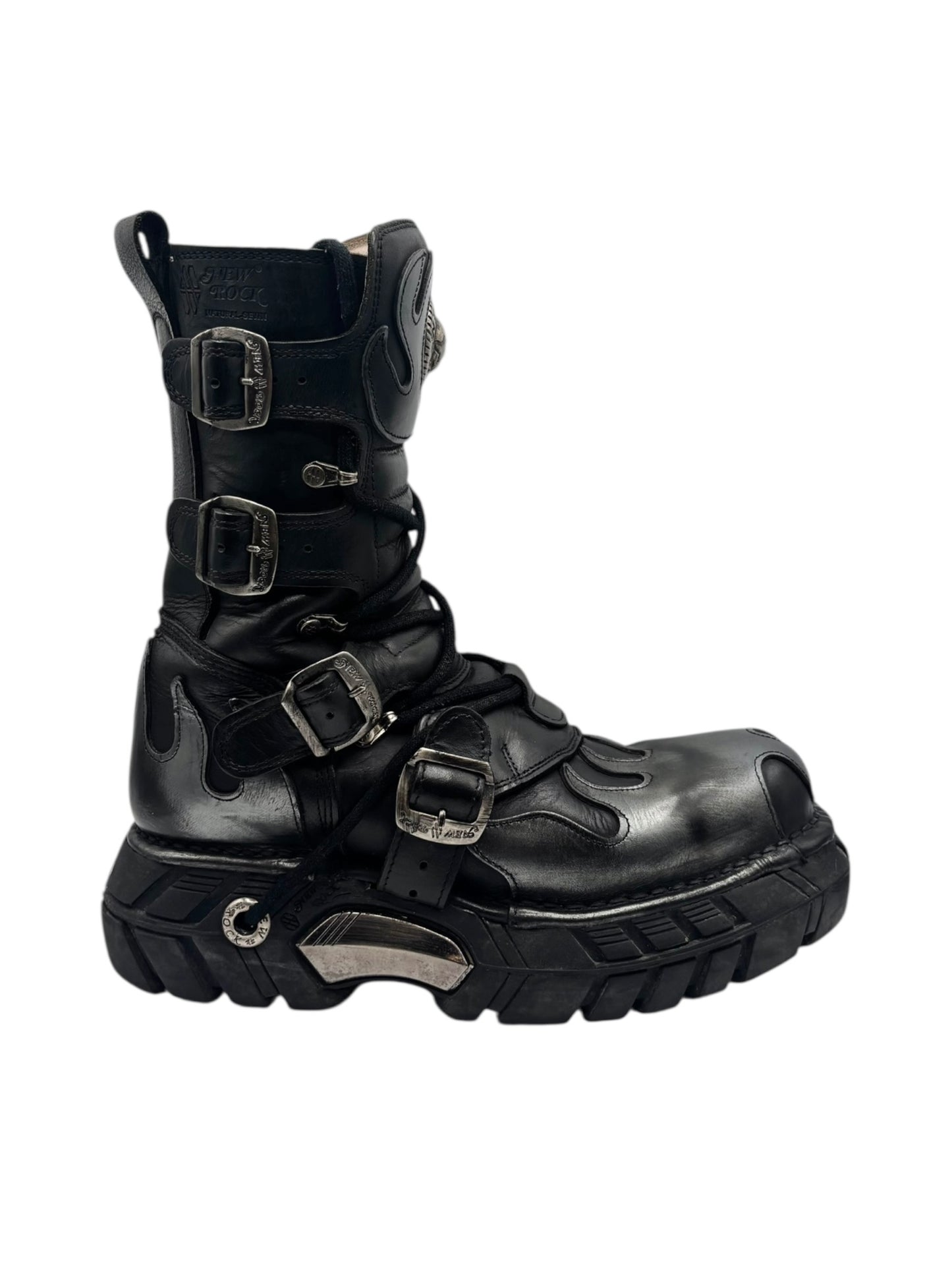Vintage New Rock grey flame trailer platform boots size 42