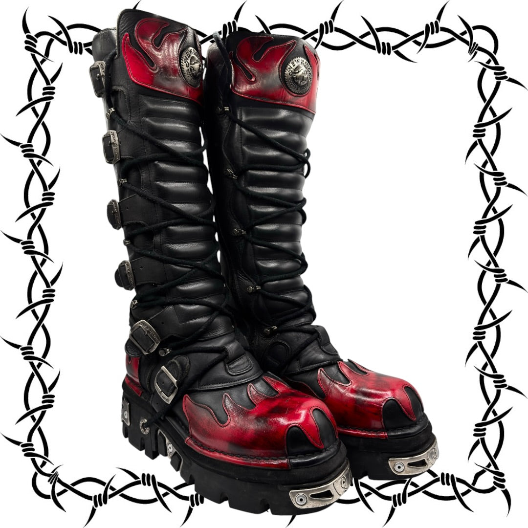 Vintage New Rock knee high ruby reactor leather boots