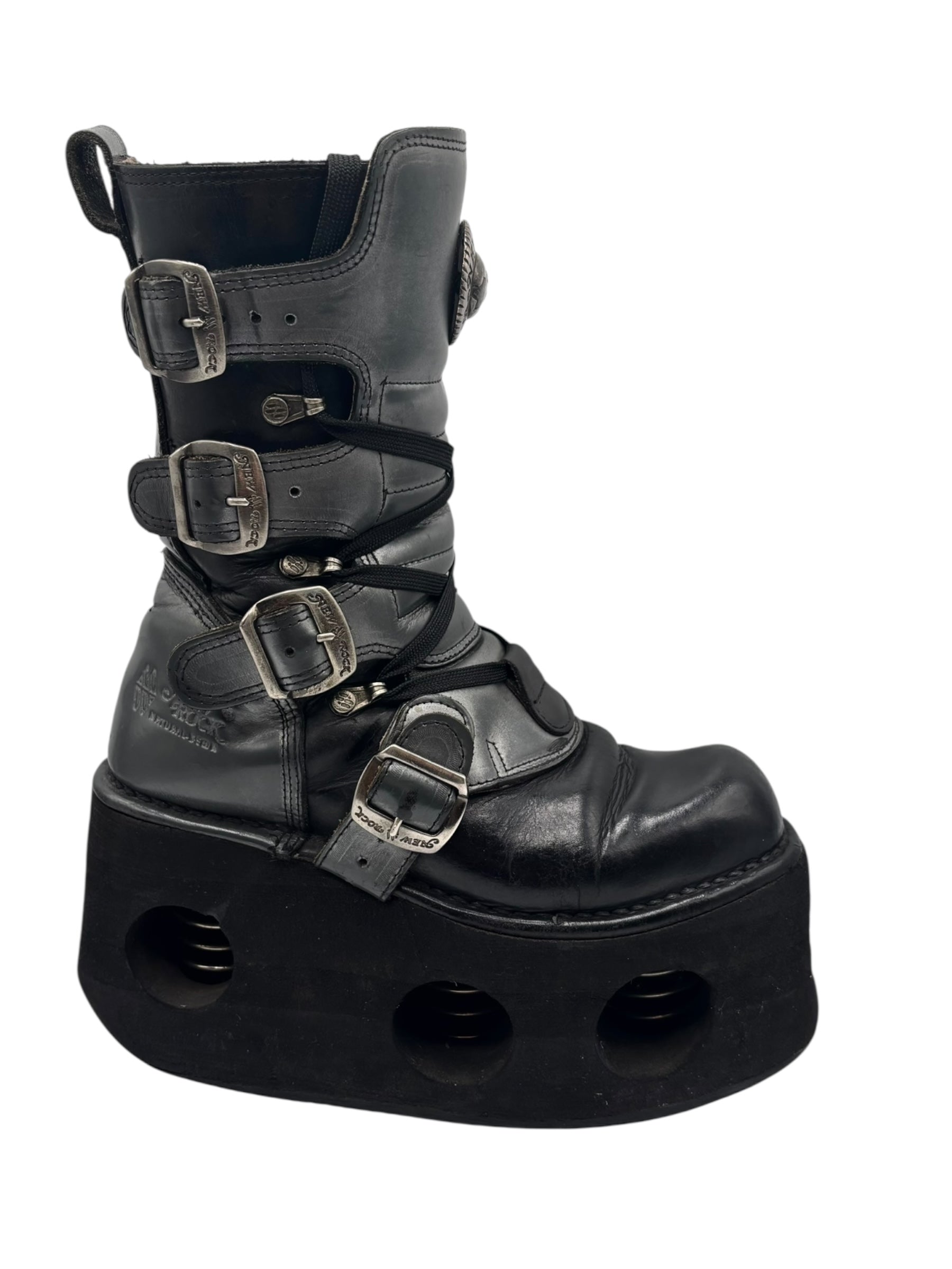Vintage 90s New Rock mid-calf leather neptuno platform boots size 36