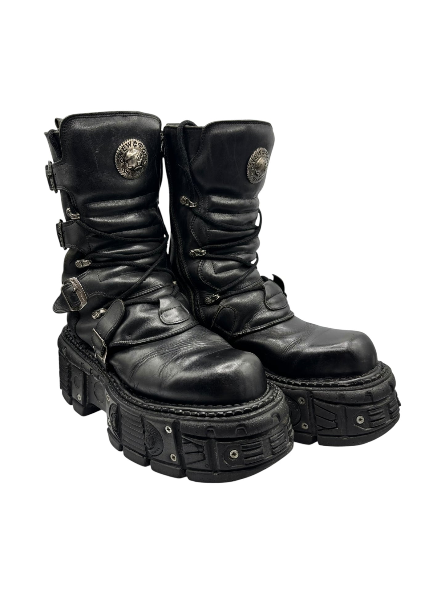 Vintage New Rock techno leather platform boots size 46