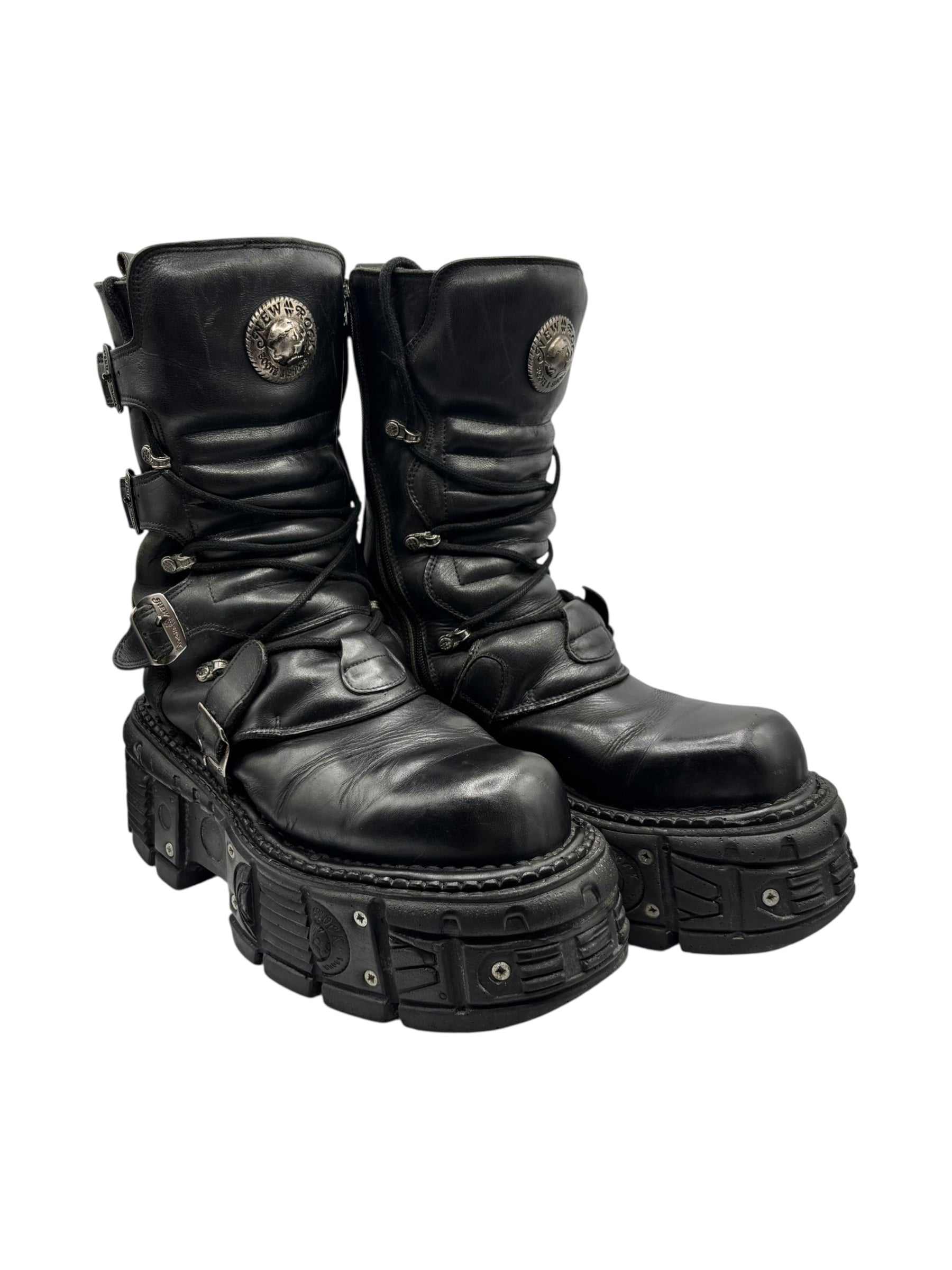 Vintage New Rock techno leather platform boots size 46
