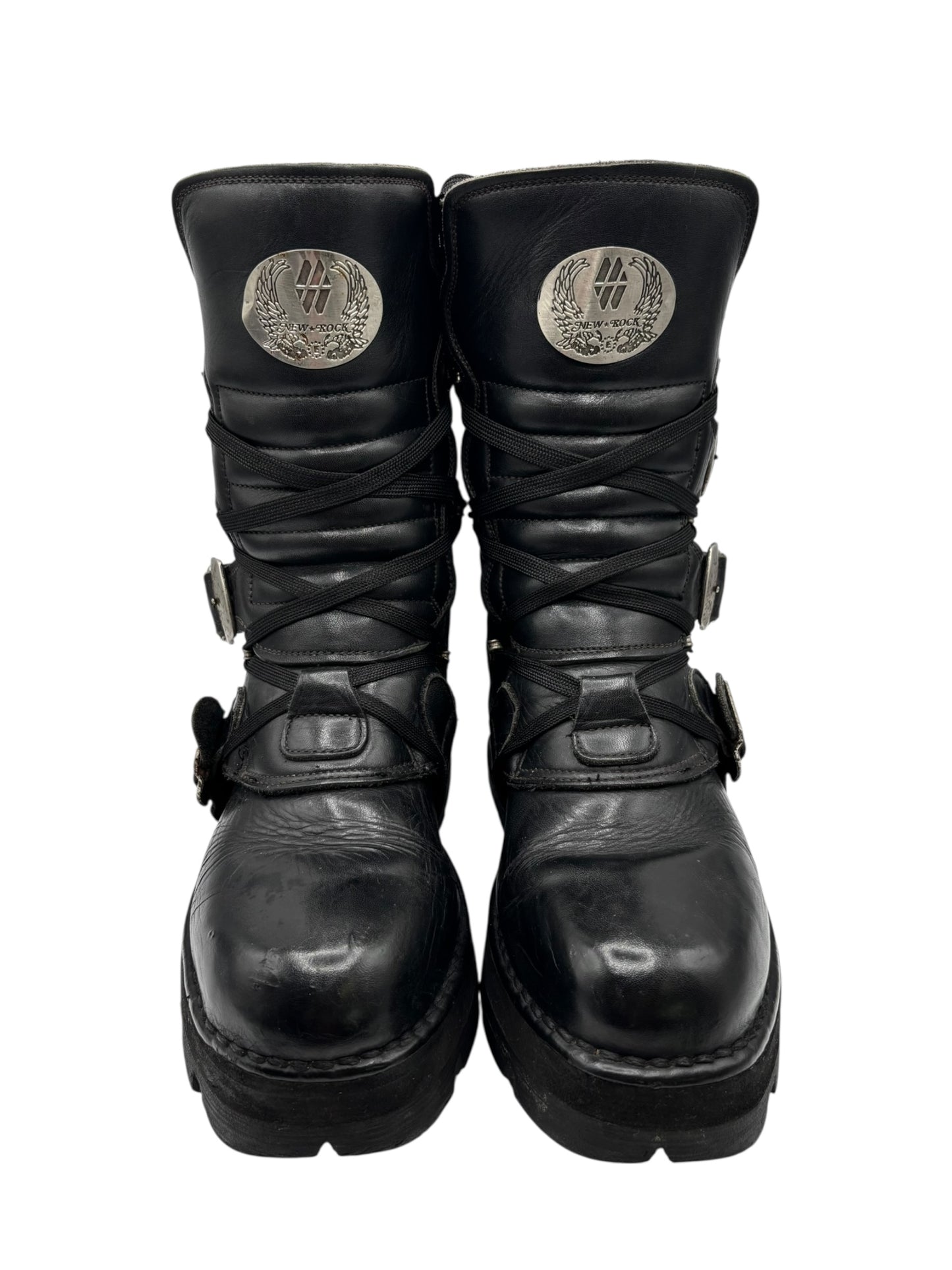Vintage New Rock leather mid-calf boots from early 90s size 38