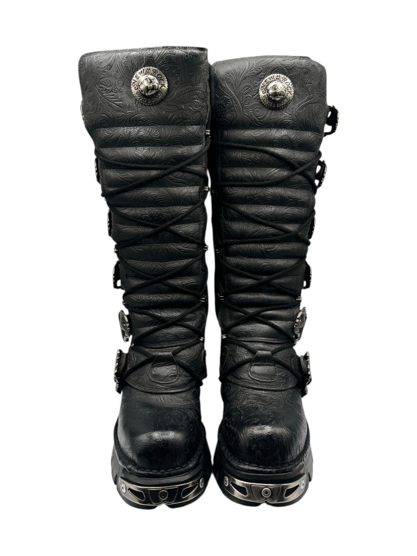 Vintage New Rock knee high patterned reactor leather boots size 40