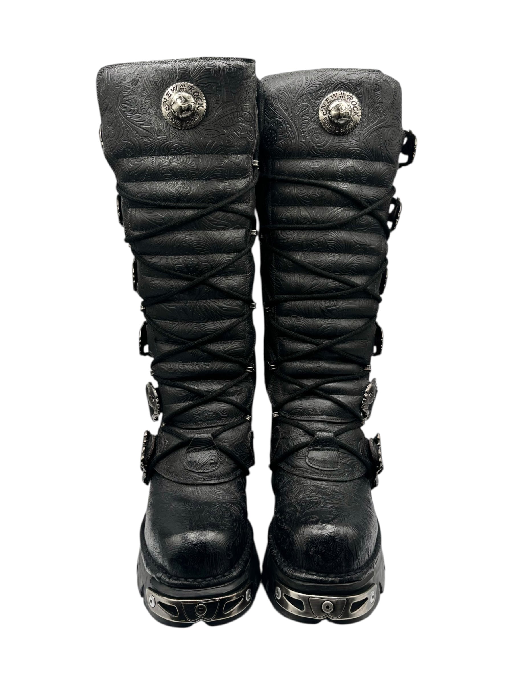Vintage New Rock knee high patterned reactor leather boots size 40
