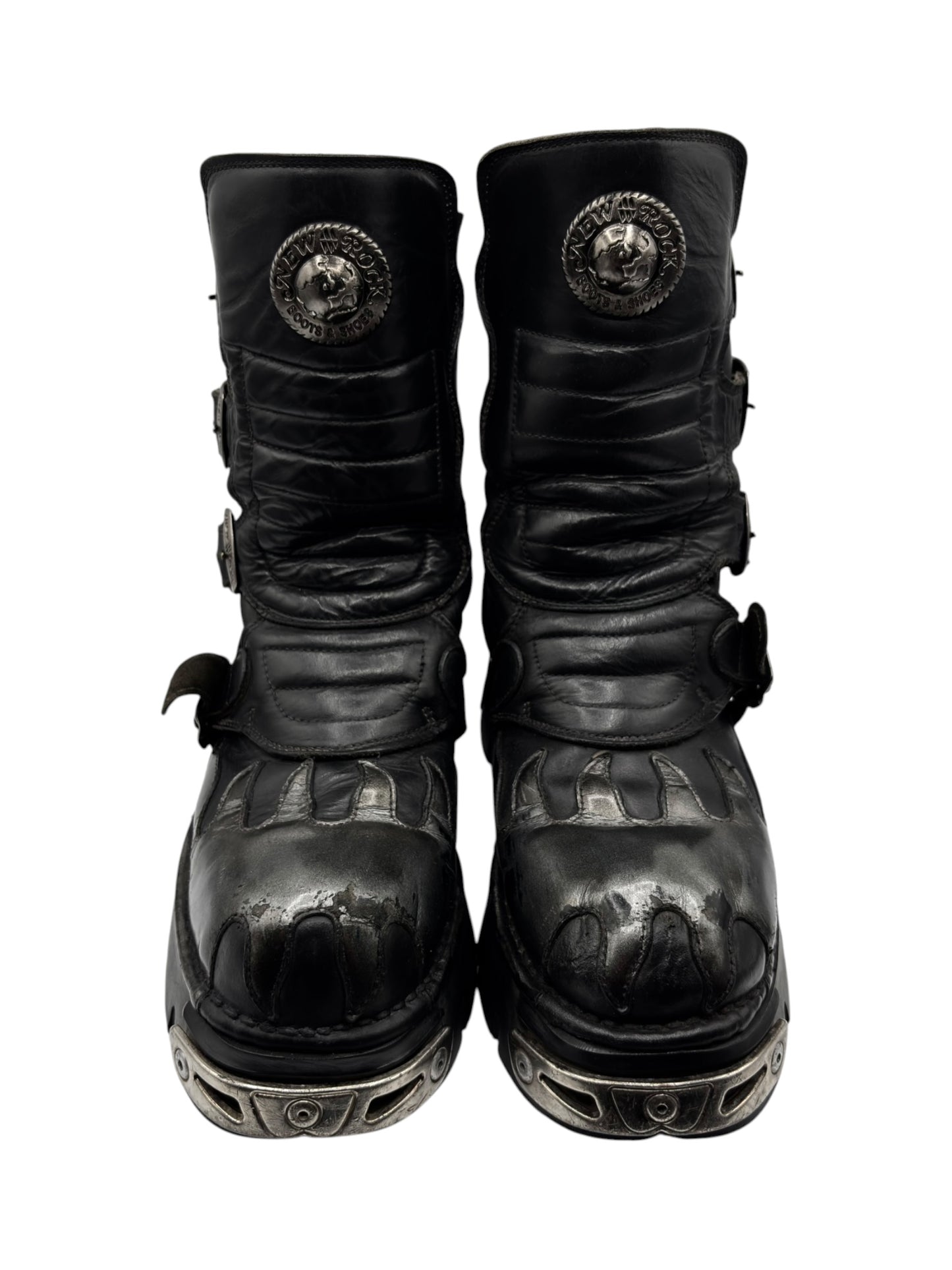 Vintage New Rock grey flame mid-calf reactor leather boots
