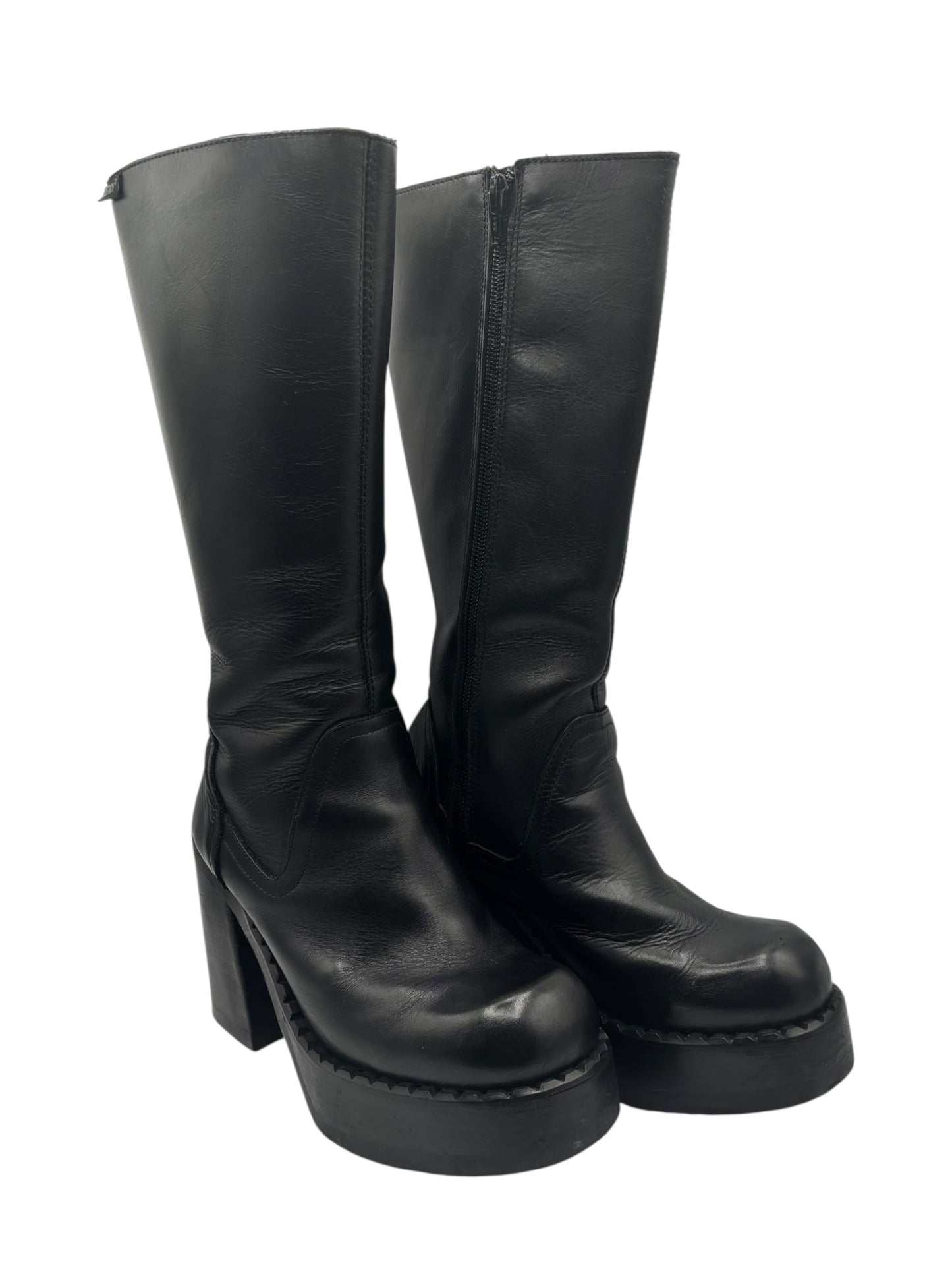 Beautiful vintage 90s Destroy knee high black block platform boots size 38