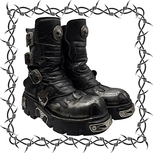 Vintage New Rock grey flame mid-calf reactor leather boots