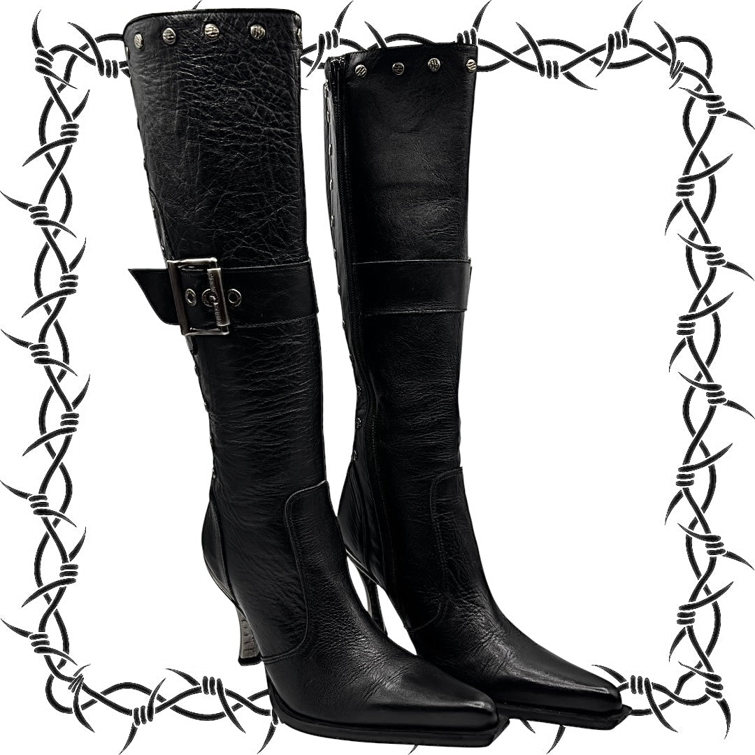 Vintage New Rock knee high leather heels