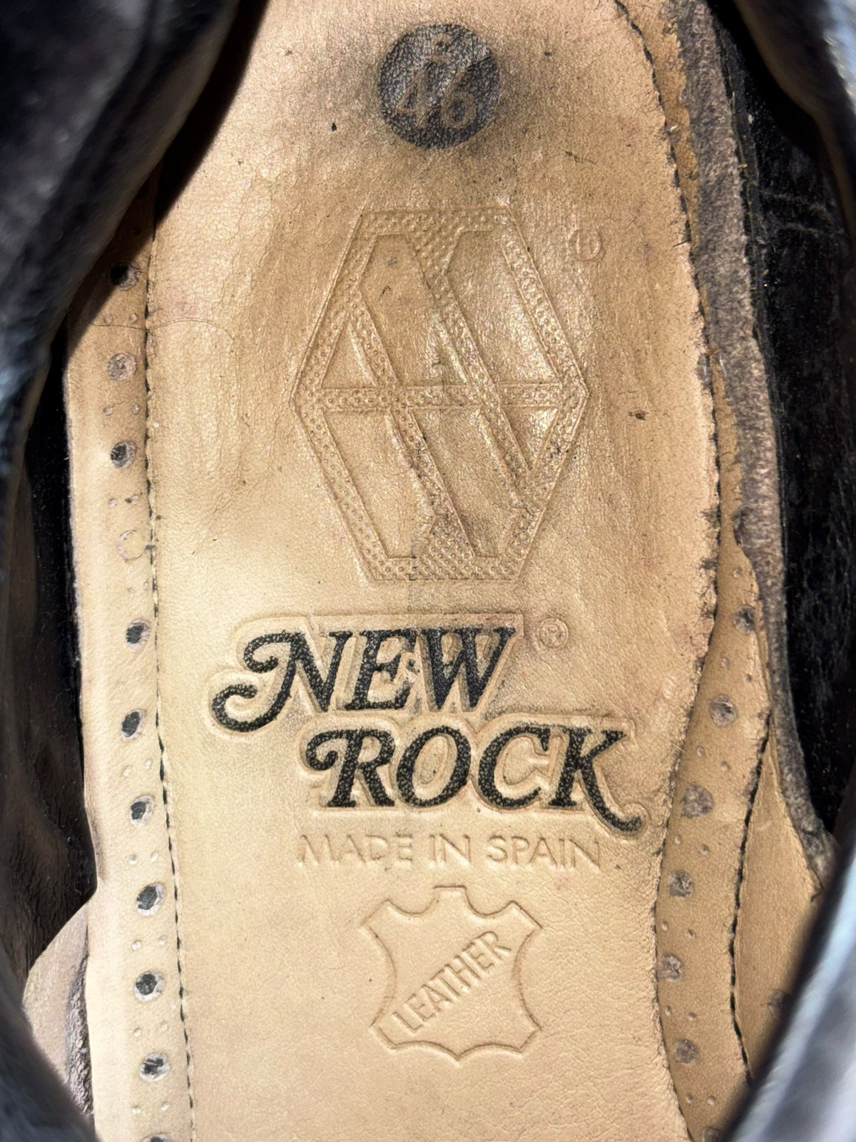 New Rock vintage leather boot insole with NEW ROCK logo and size 46 mark