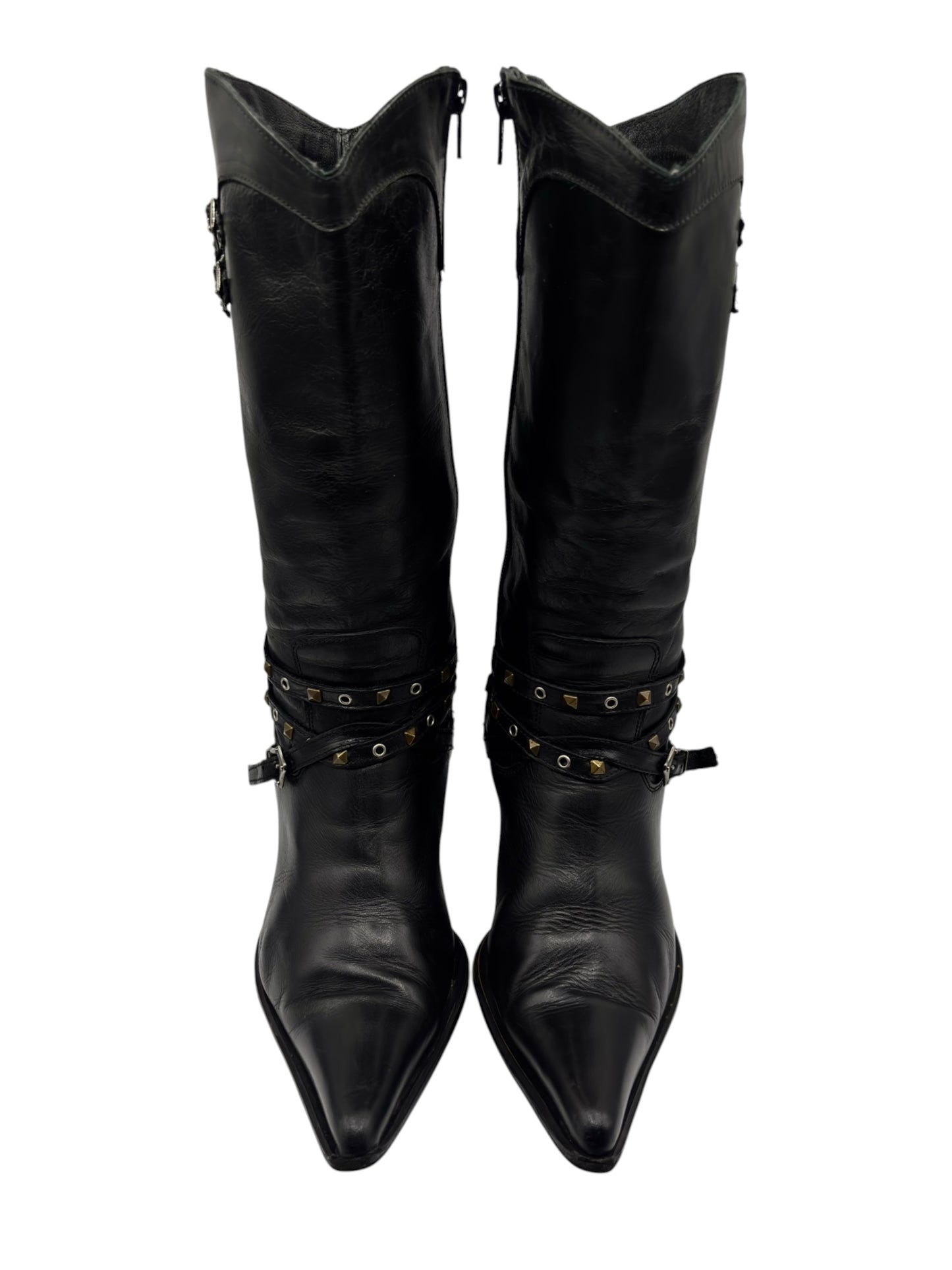 Vintage Destroy knee high pointy leather boots