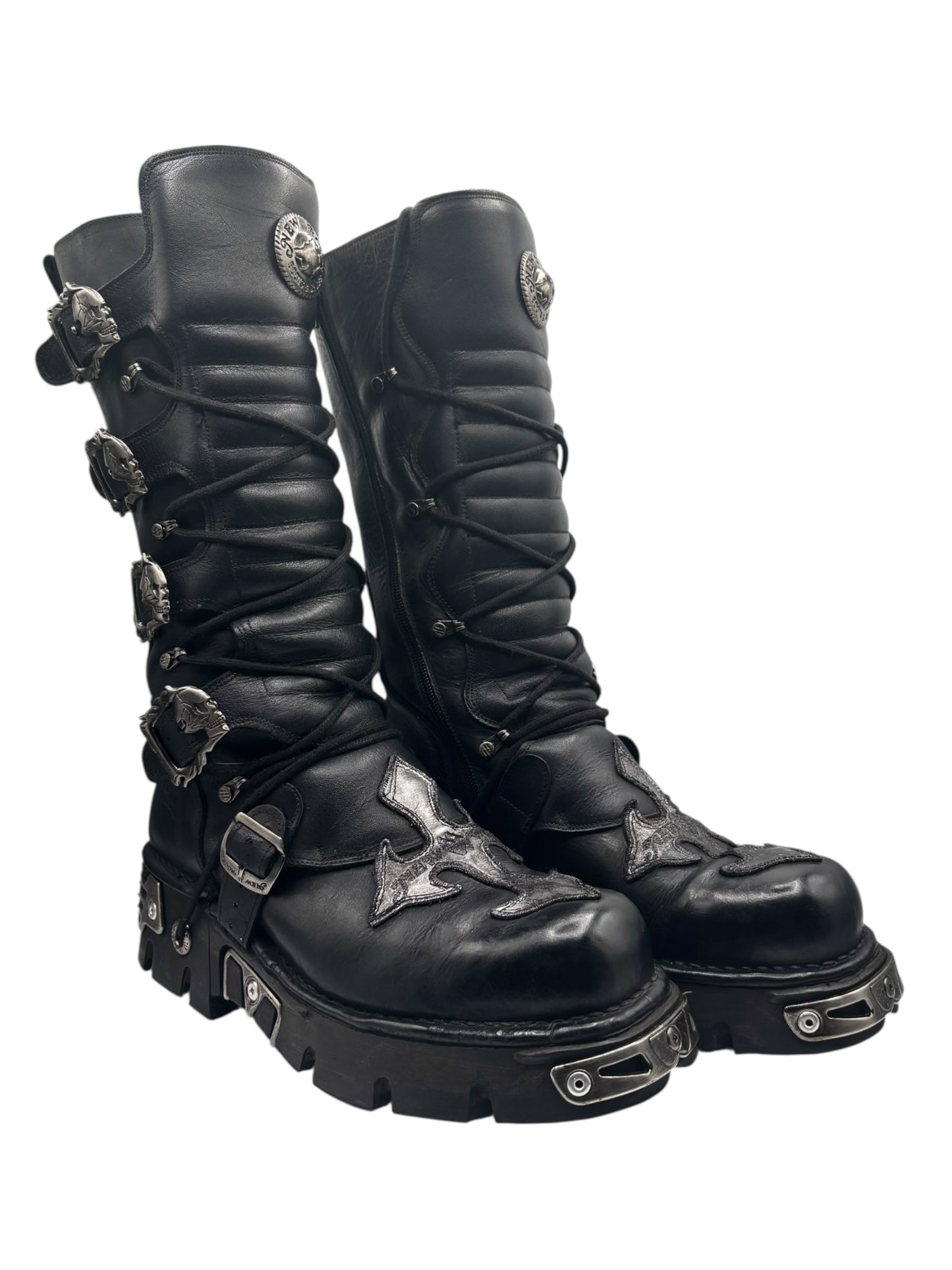 Vintage New Rock knee high leather cross boots size 46