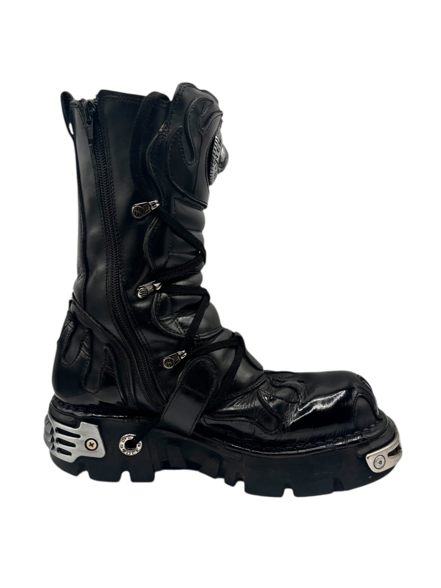 Vintage New Rock mid-calf black flame reactor boots size 40