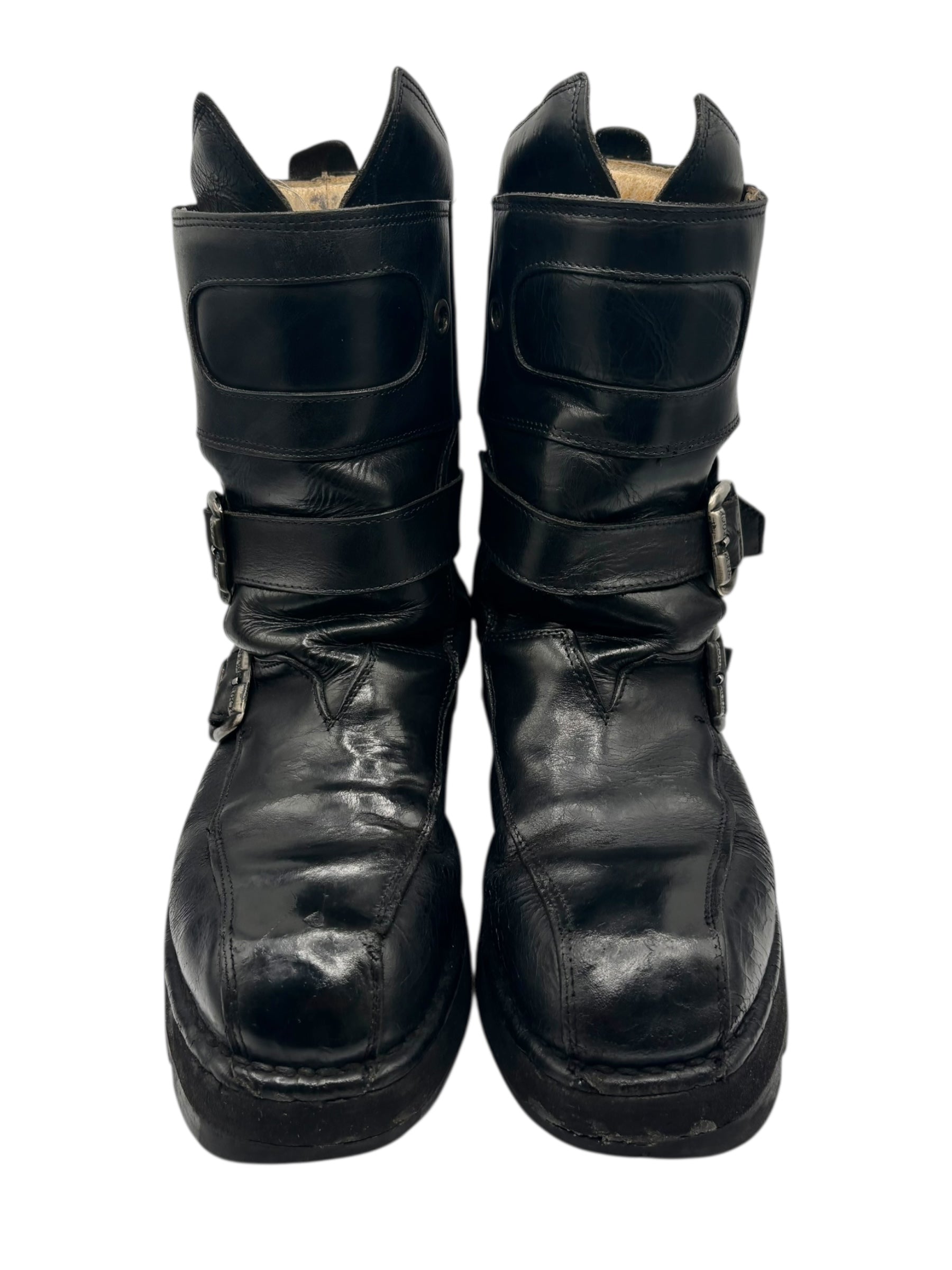 Extremely rare vintage New Rock buckled raised-heel leather boots size 42