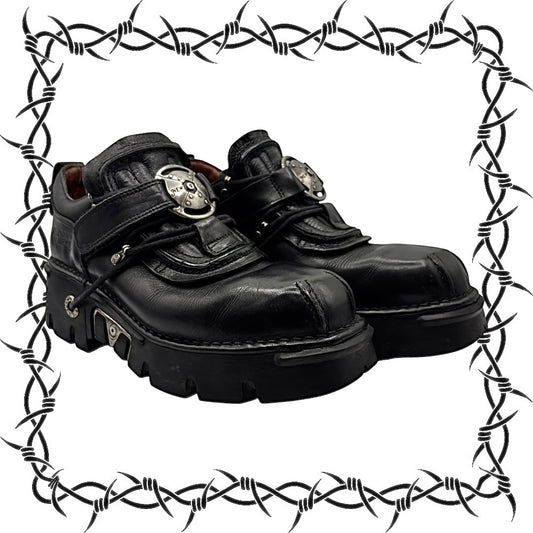 Vintage New Rock atom black leather platform boots