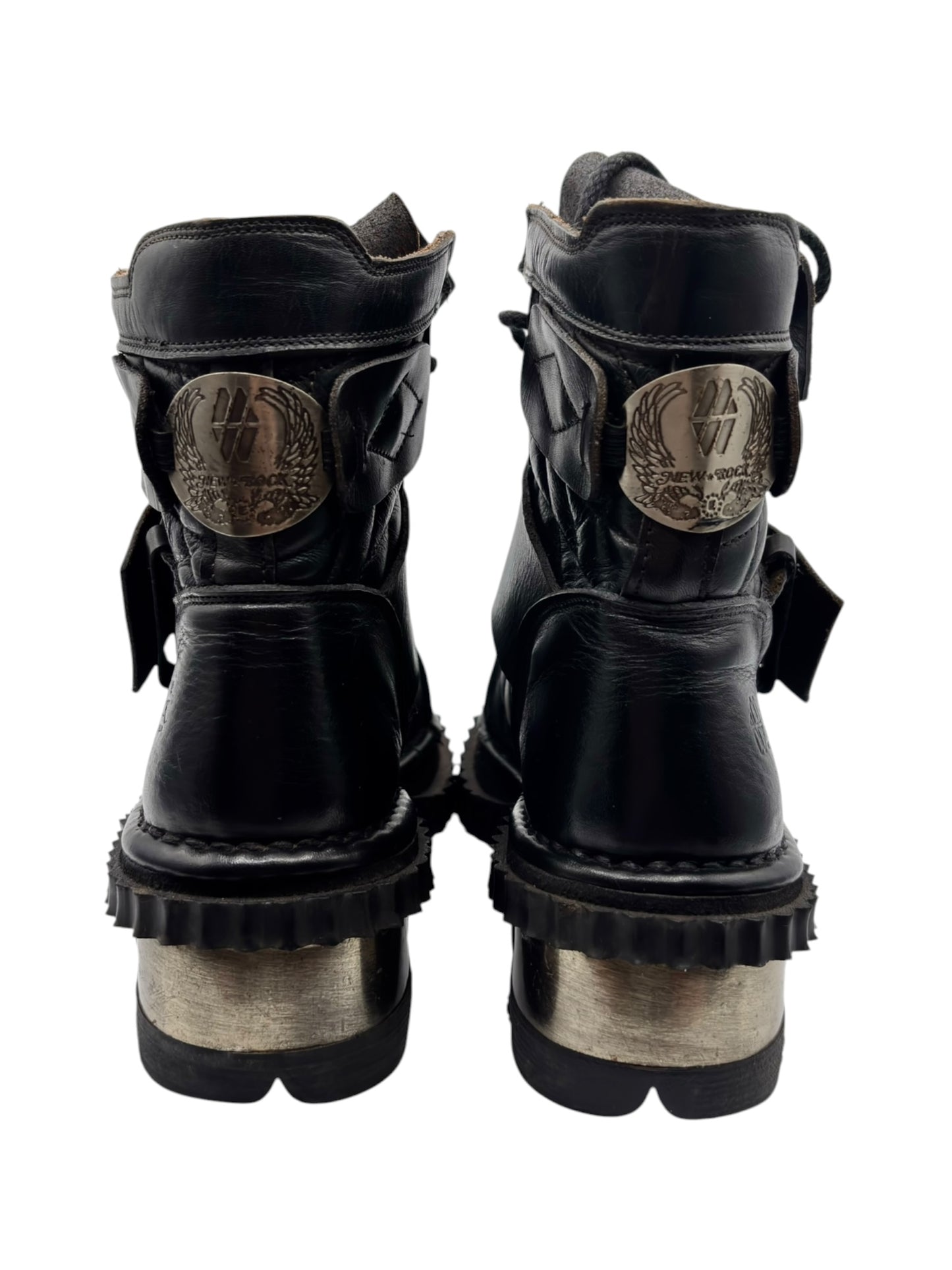 Vintage New Rock raised heel leather buckle boots