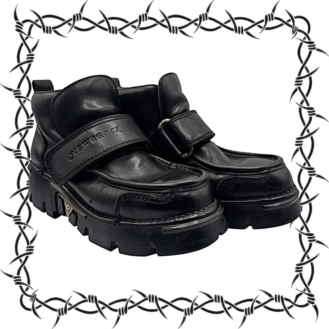 Vintage New Rock leather velcro strap platform boots