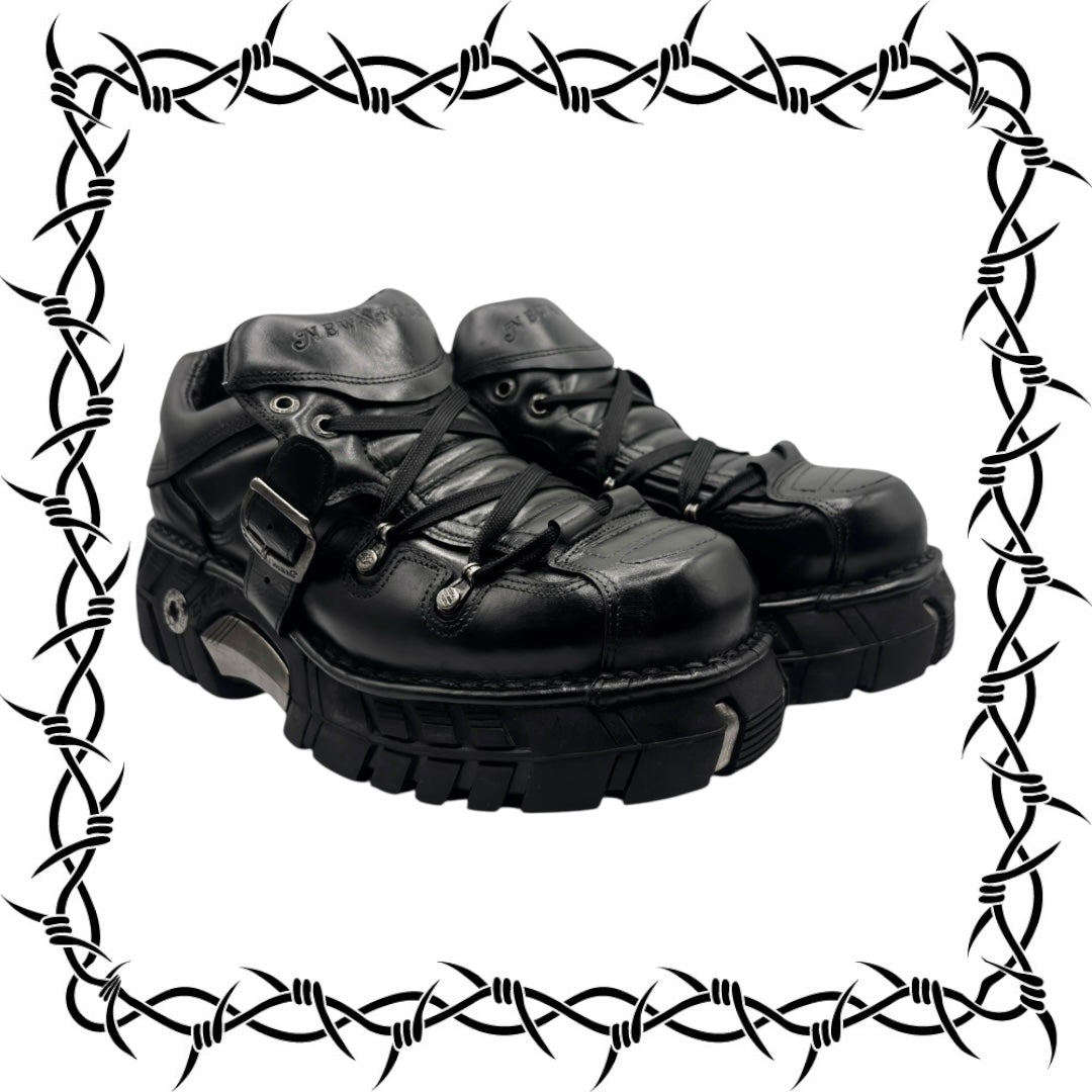 RARE vintage New Rock black trailer platform boots size 43
