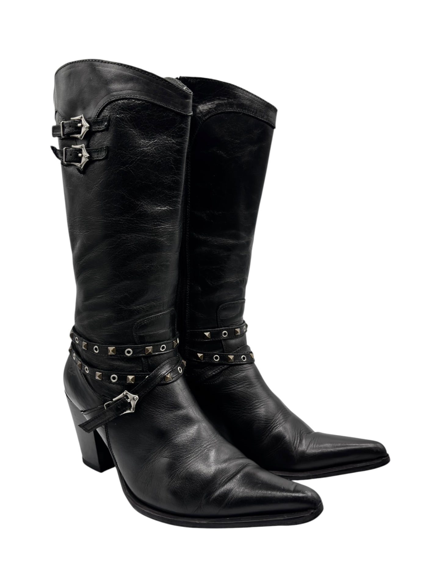 Vintage Destroy knee high pointy leather boots