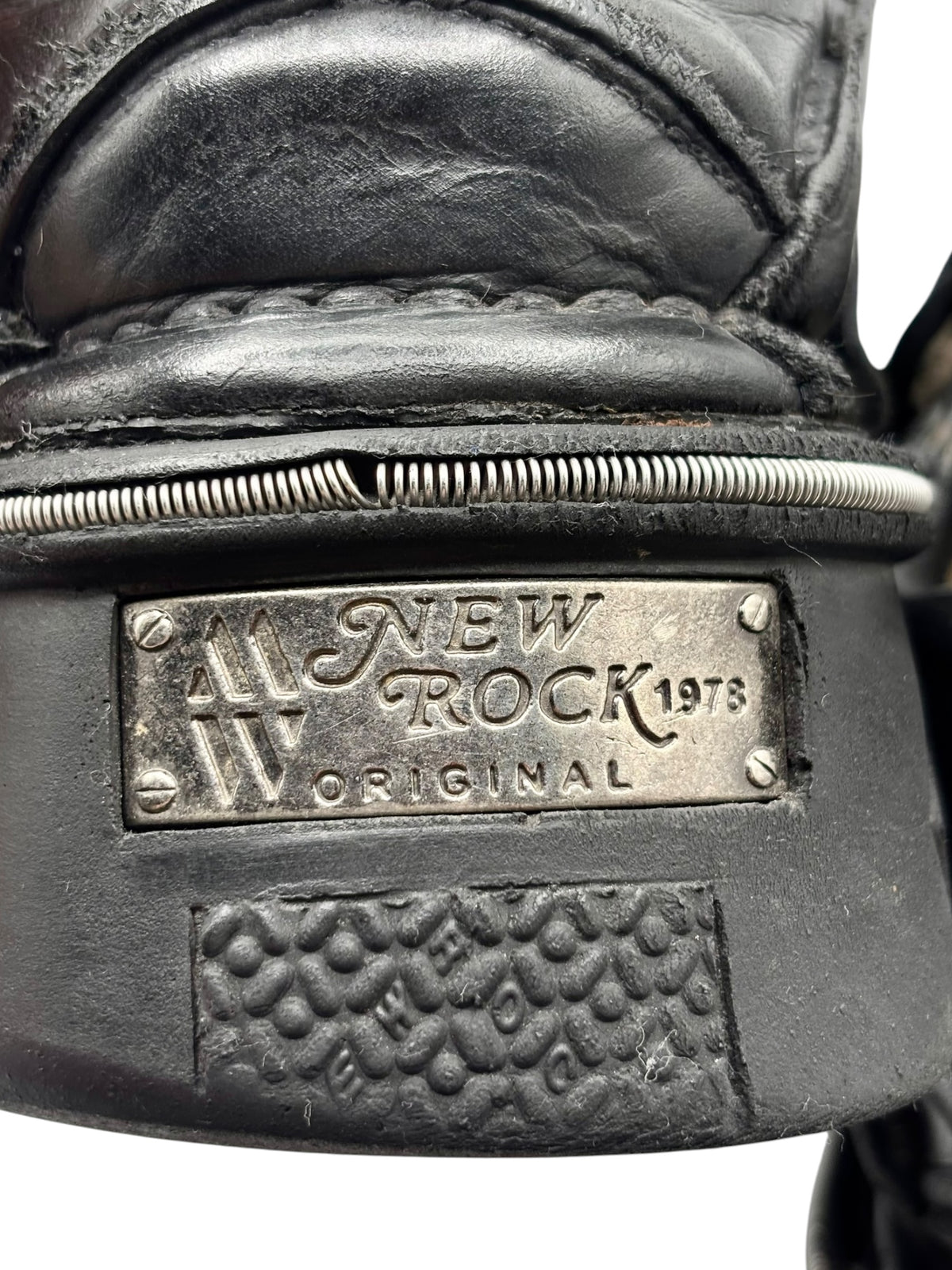 Black leather ankle boot with New Rock 1973 Original metal logo plate