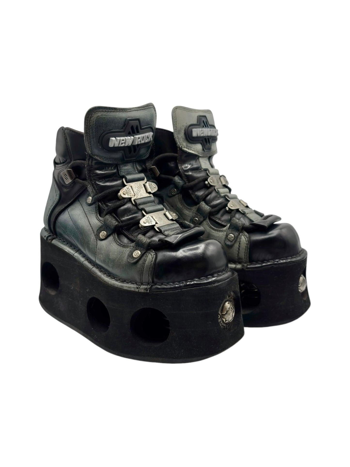 Vintage New Rock neptuno jade green leather platform boots