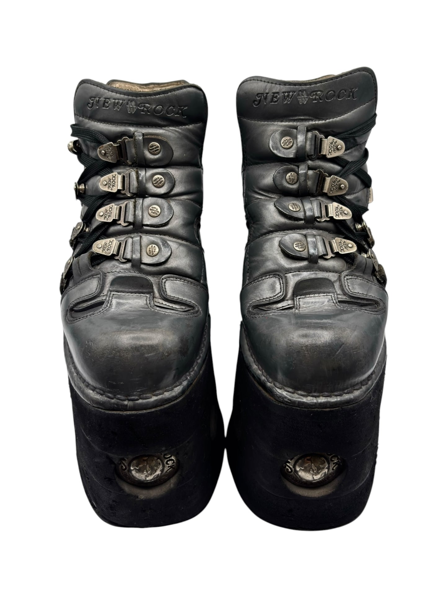 Vintage New Rock grey jupiter platform lace-up leather platform boots