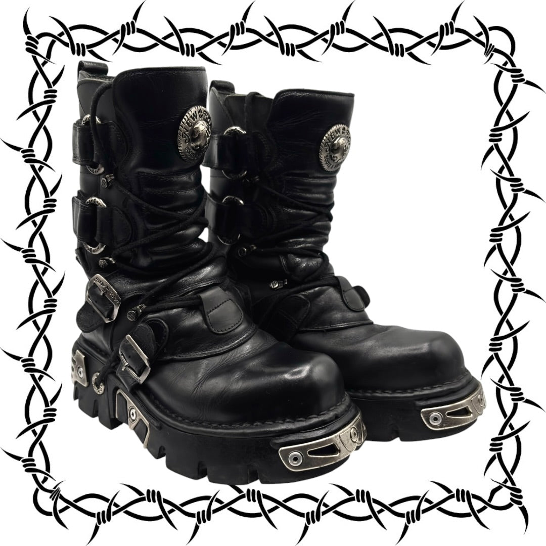 Vintage New Rock reactor mid-calf leather boots