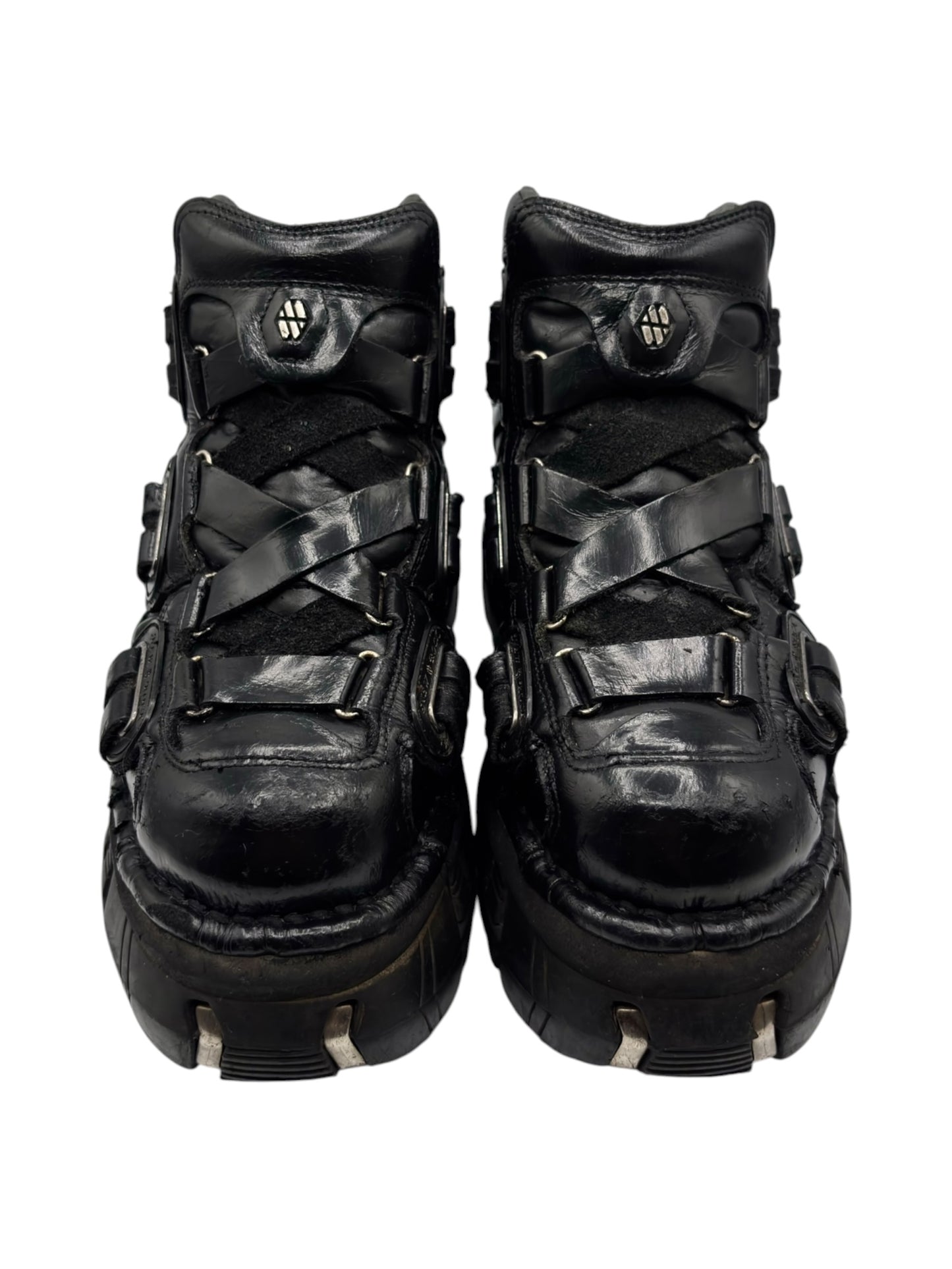 Vintage New Rock black trailer leather platform boots