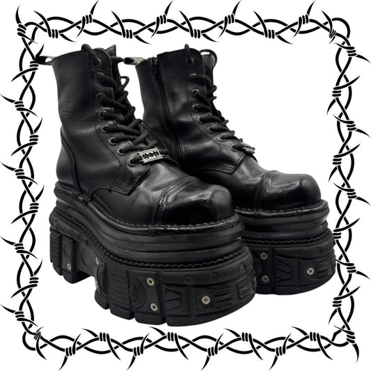 New Rock mega platform techno leather boots