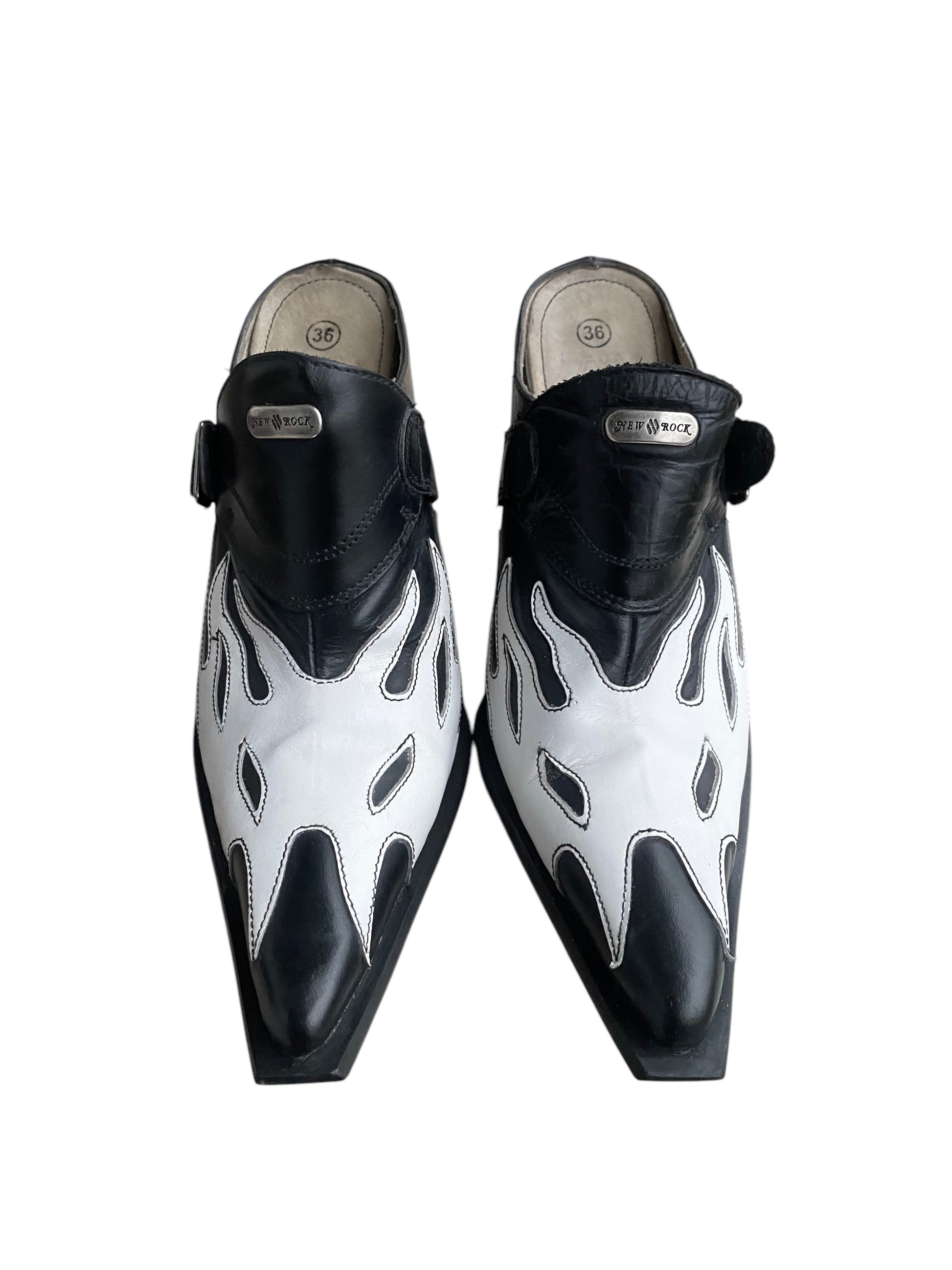 Vintage New Rock white flame pointy heels size 36