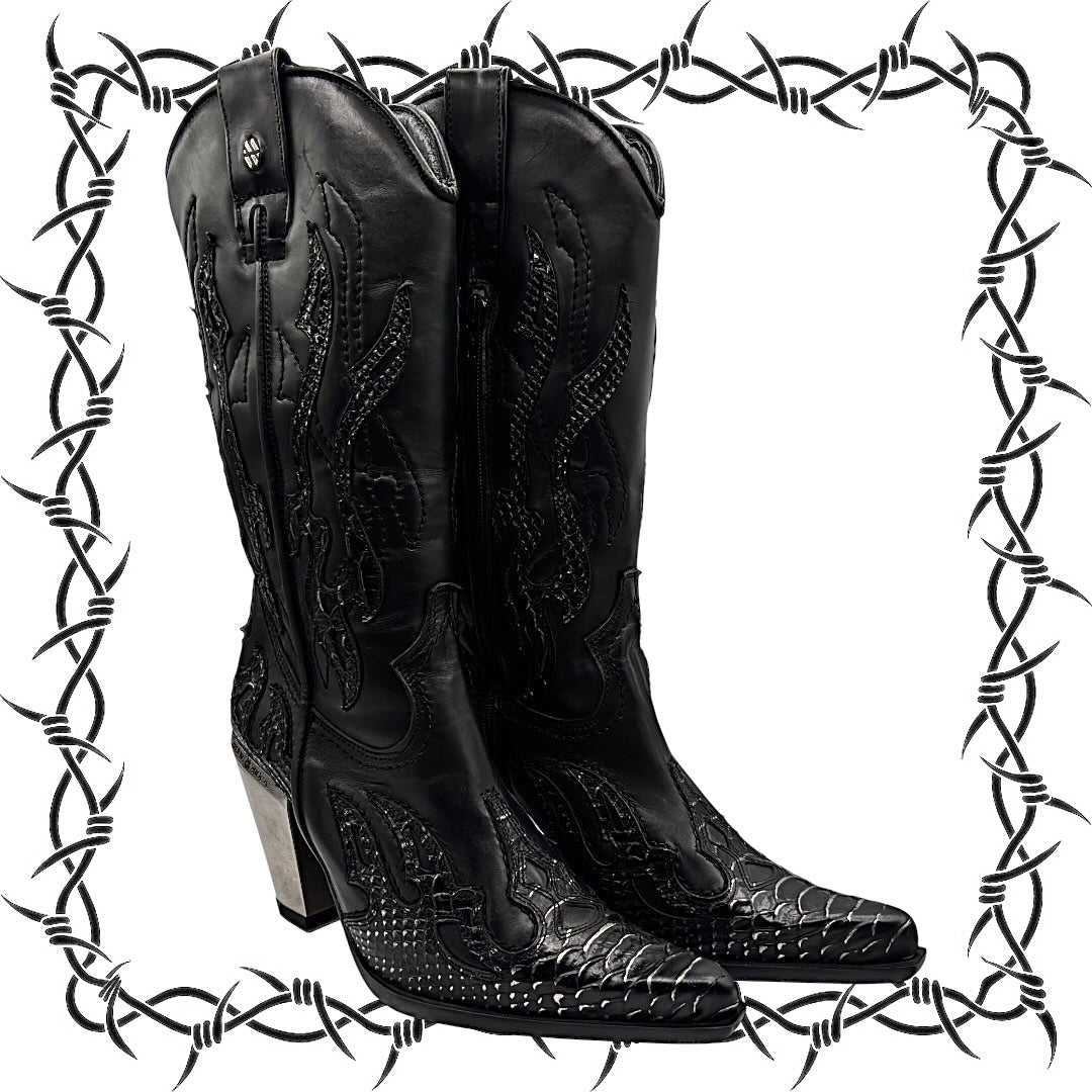 Vintage New Rock pointy cowboy leather boots