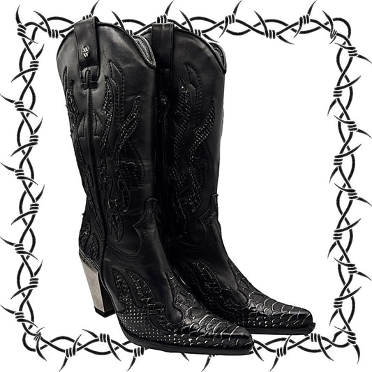 Vintage New Rock pointy cowboy leather boots