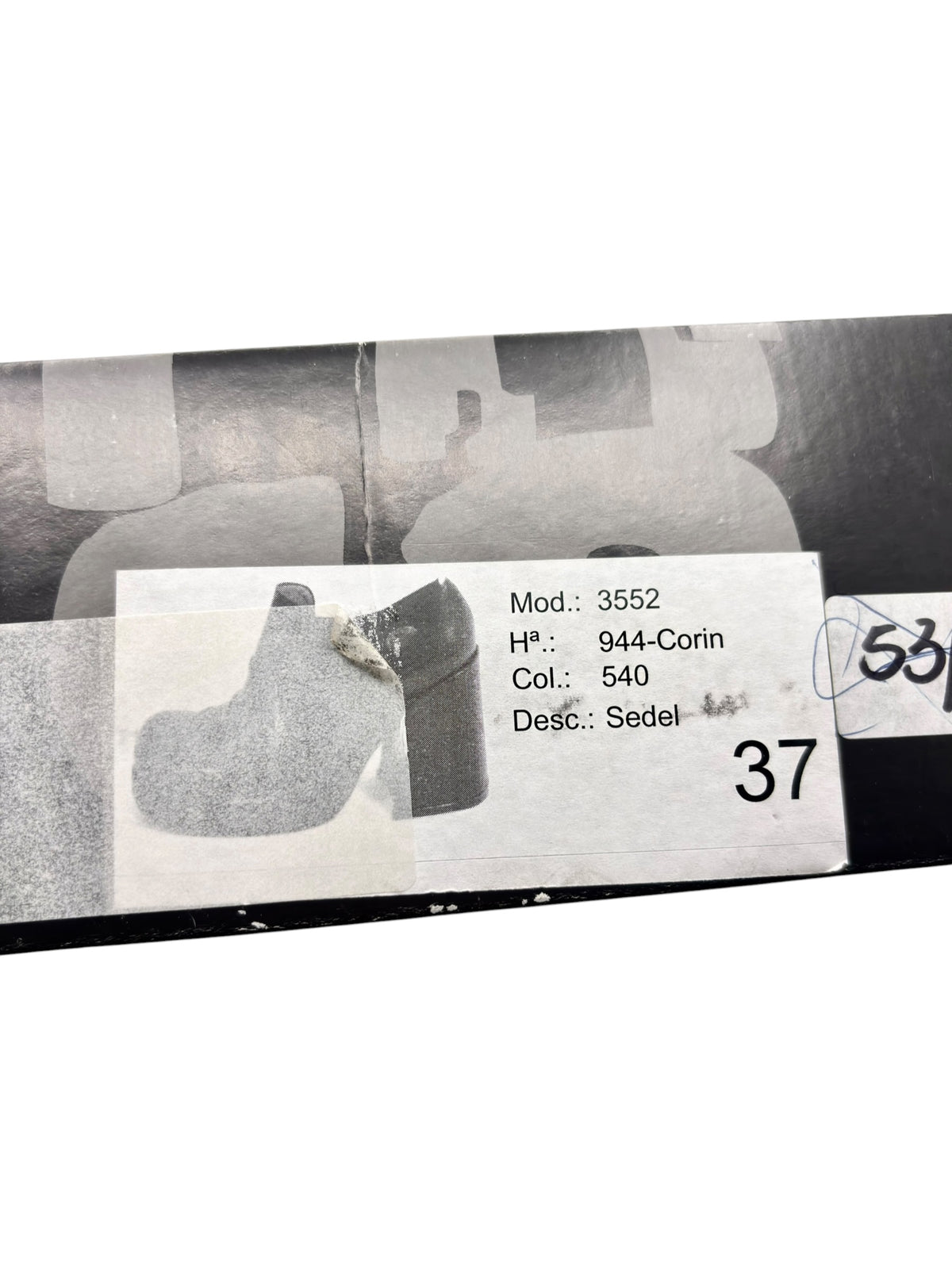 Shoe size label for vintage leather heels box, size 37