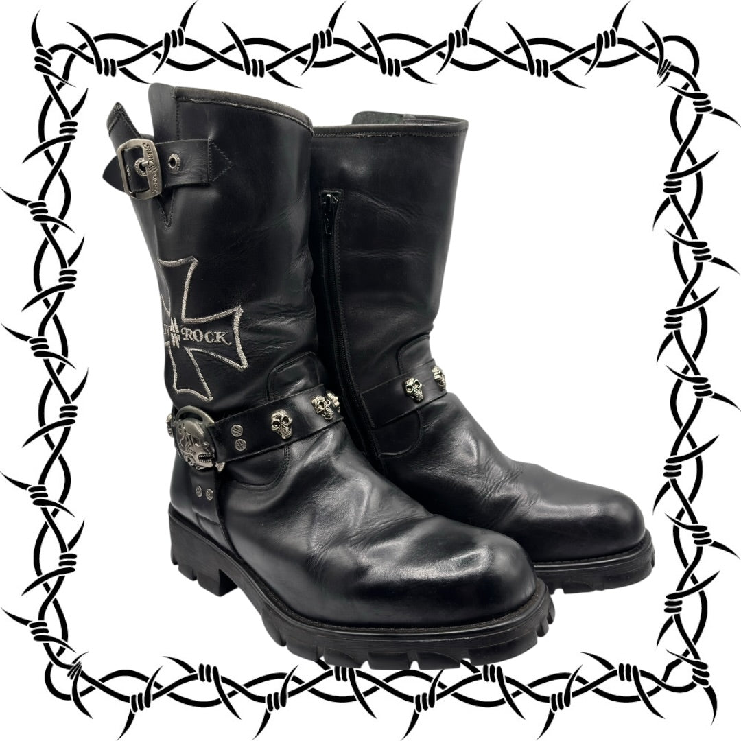 Vintage New Rock leather biker boots size 43